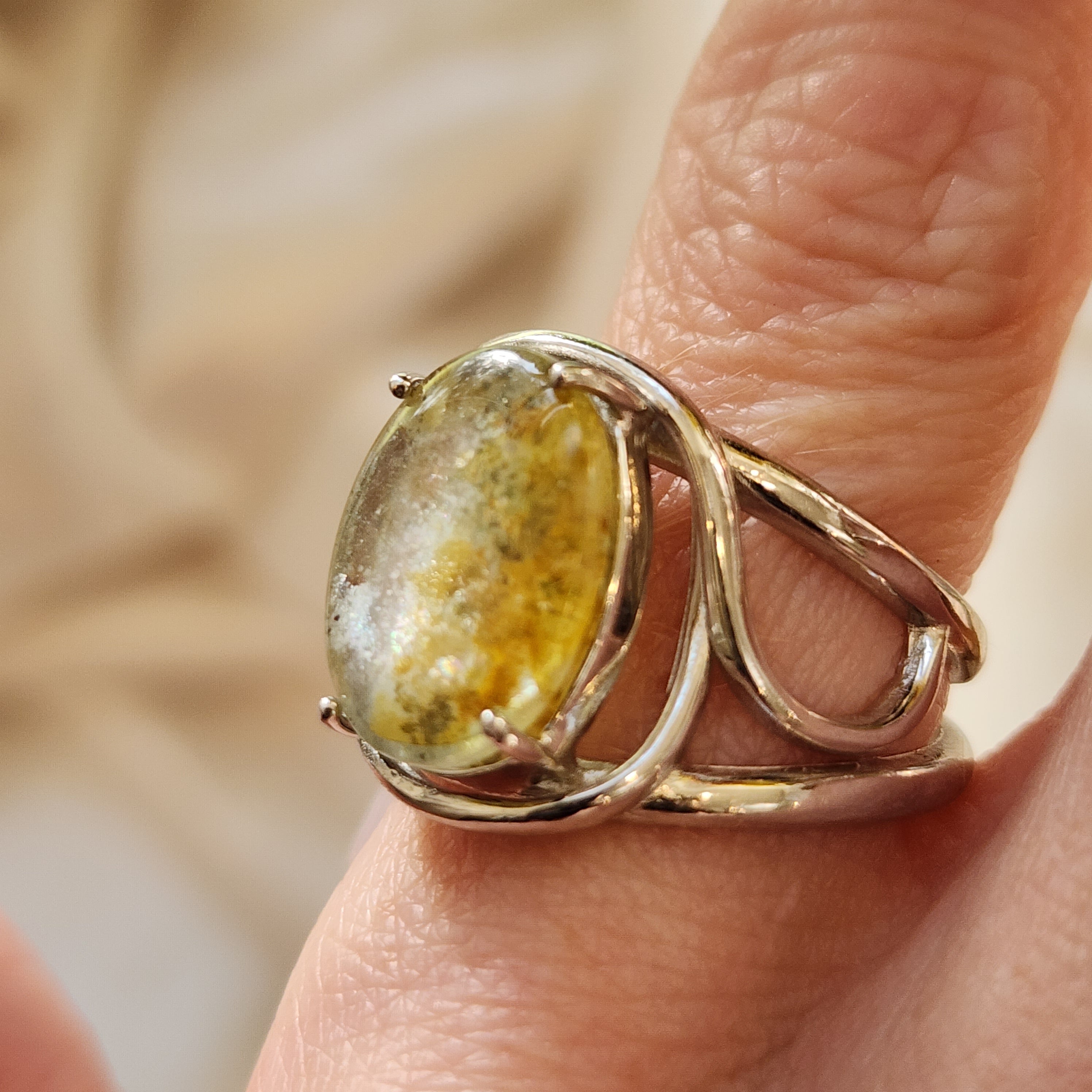 Aquamarine with Limonite Finger Cuff Adjustable Ring .925 Sterling Silver for Improving Communication and Healing