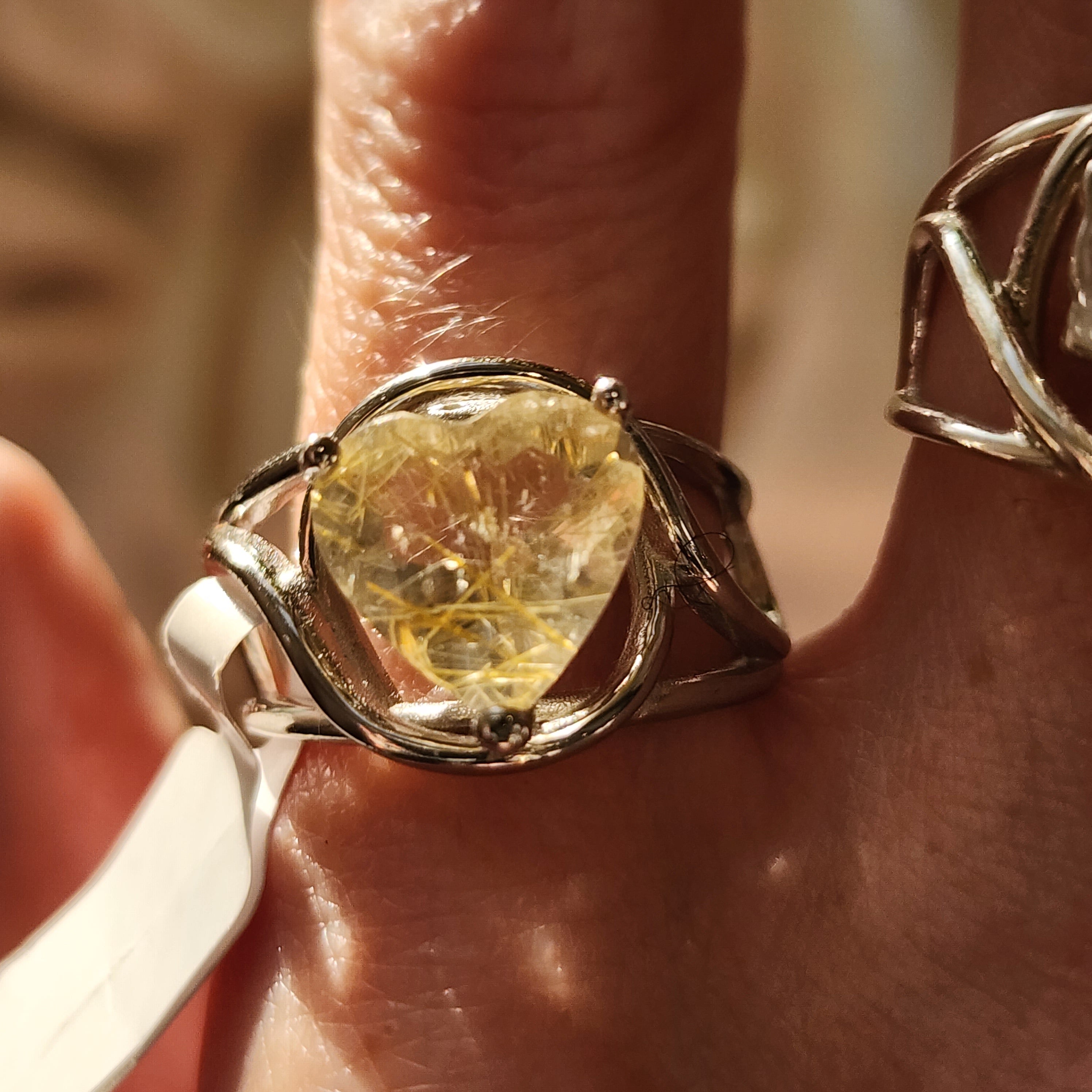 Gold Rutile in Quartz Finger Cuff Adjustable Ring .925 Sterling Silver for Accelerating Manifestations