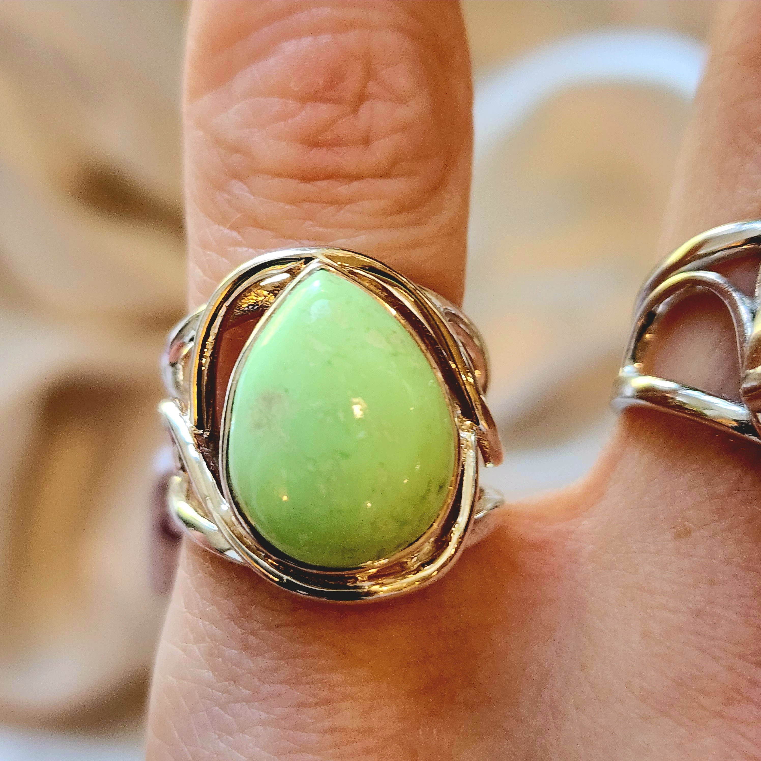 Citron Chrysoprase Finger Cuff Adjustable Ring .925 Sterling Silver for Compassion, Joy and Kindness