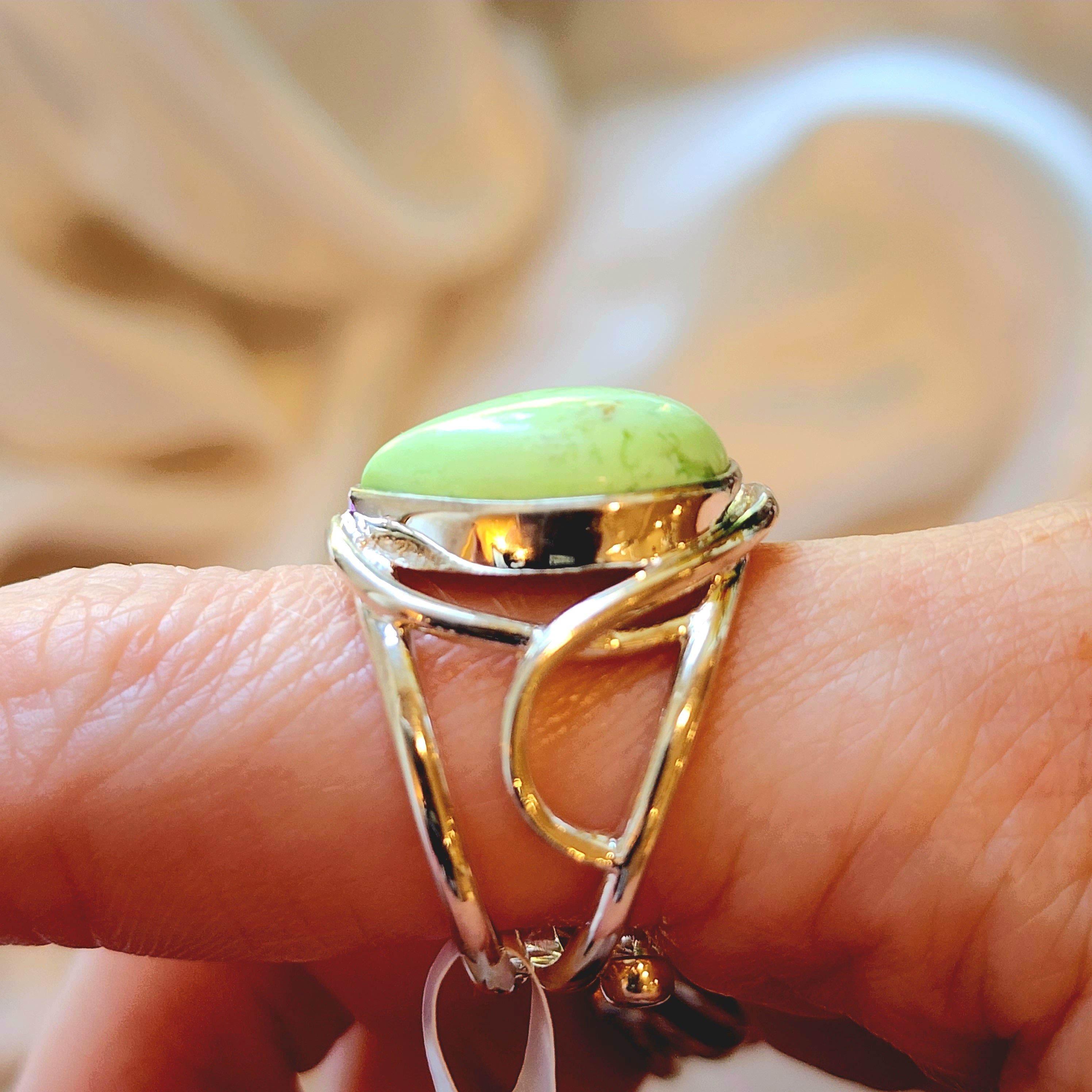 Citron Chrysoprase Cuff Ring .925 Sterling Silver for Compassion, Joy and Kindness