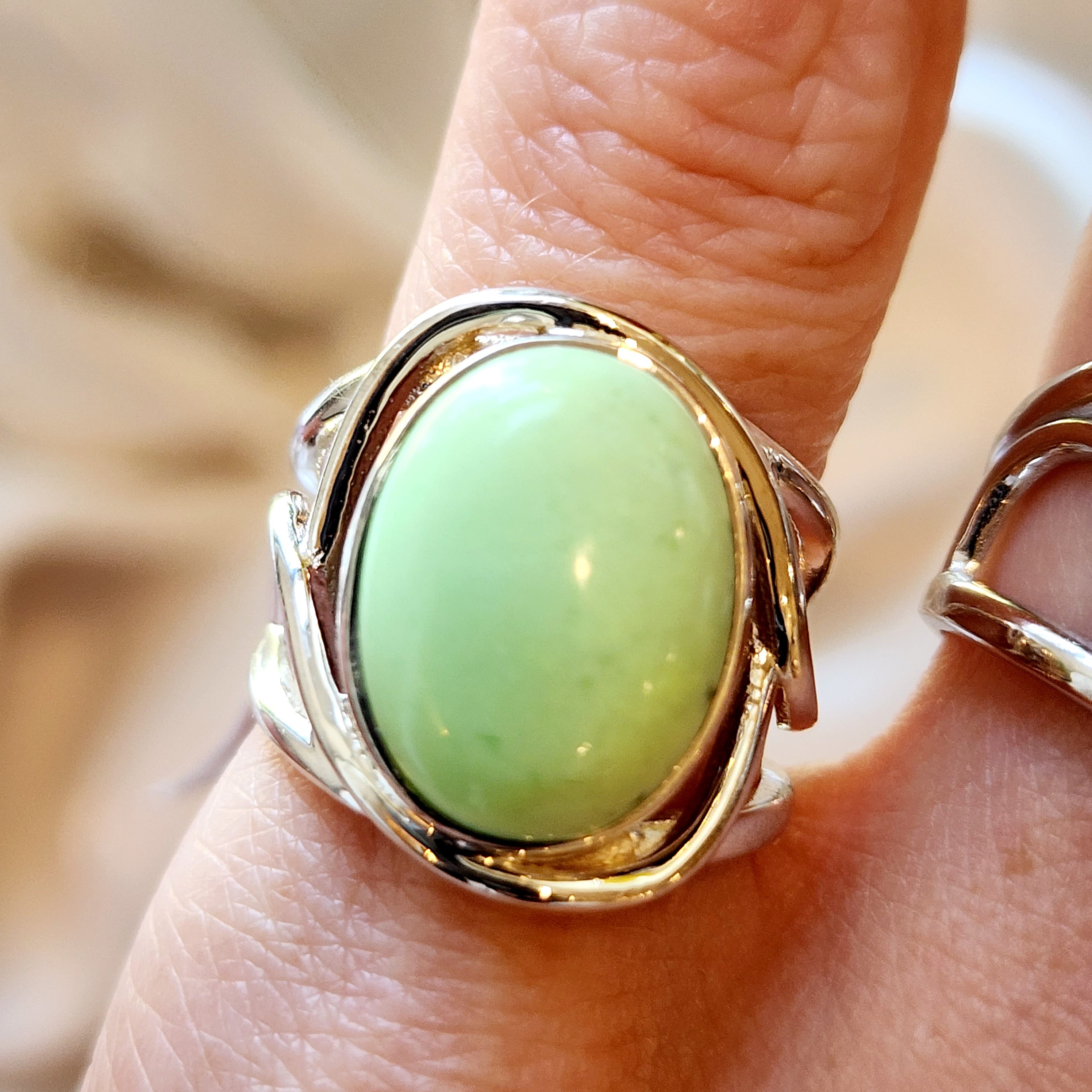 Citron Chrysoprase Finger Cuff Adjustable Ring .925 Sterling Silver for Compassion, Joy and Kindness