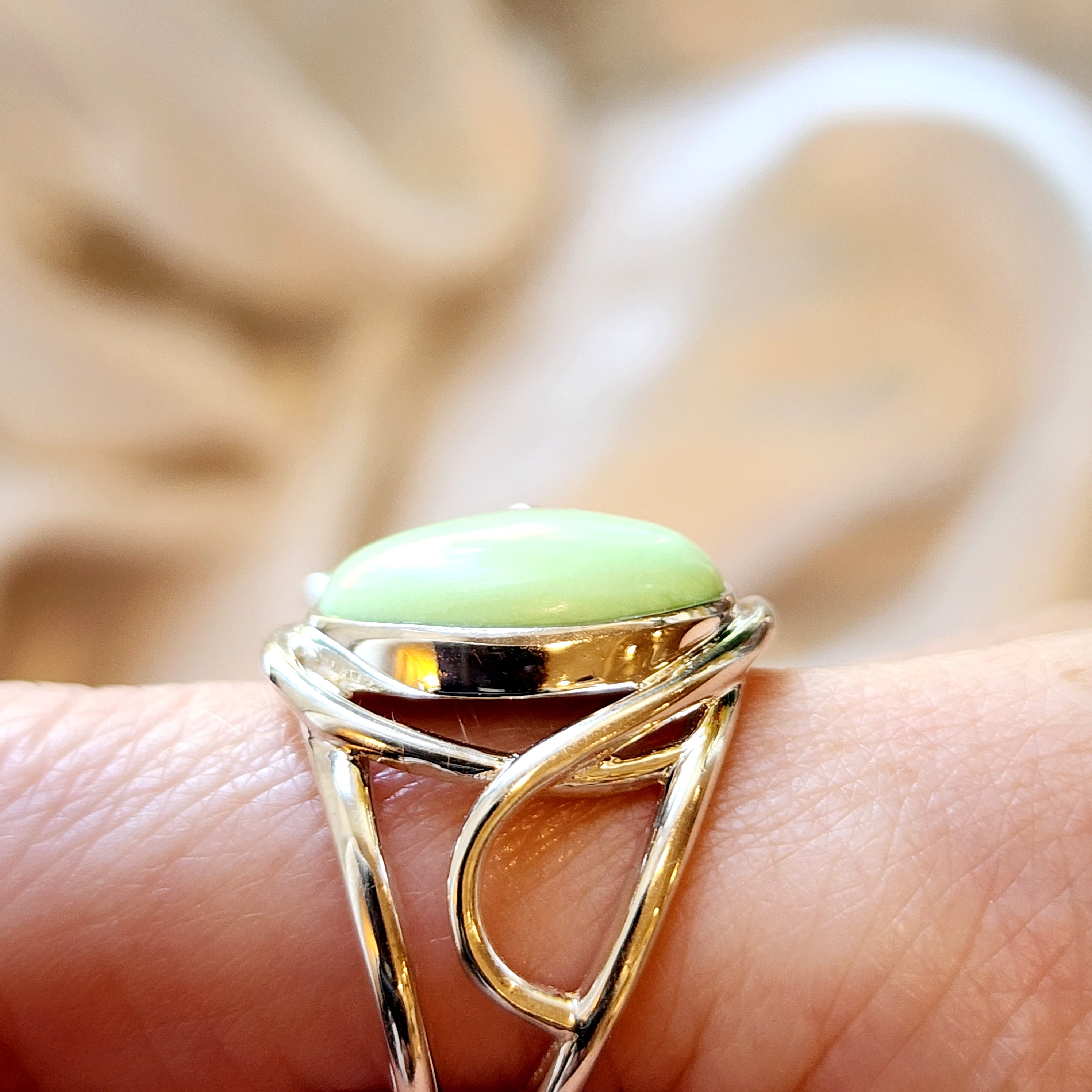 Citron Chrysoprase Finger Cuff Adjustable Ring .925 Sterling Silver for Compassion, Joy and Kindness