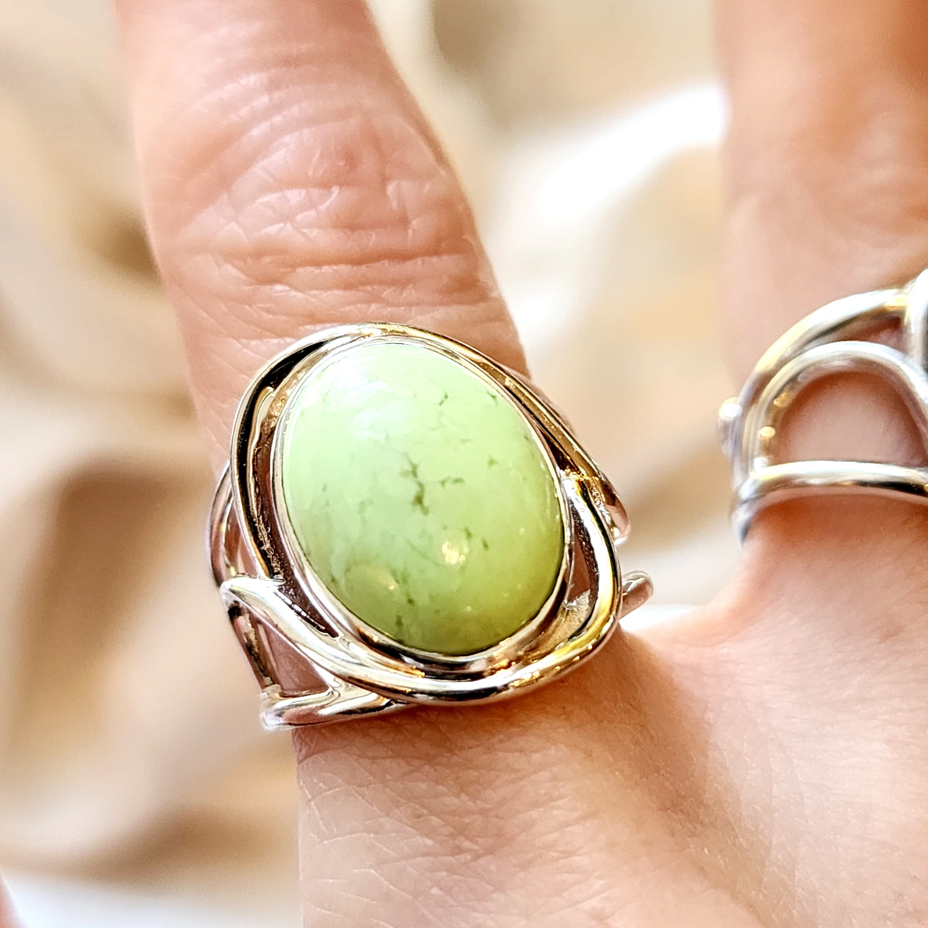 Citron Chrysoprase Cuff Ring .925 Sterling Silver for Compassion, Joy and Kindness