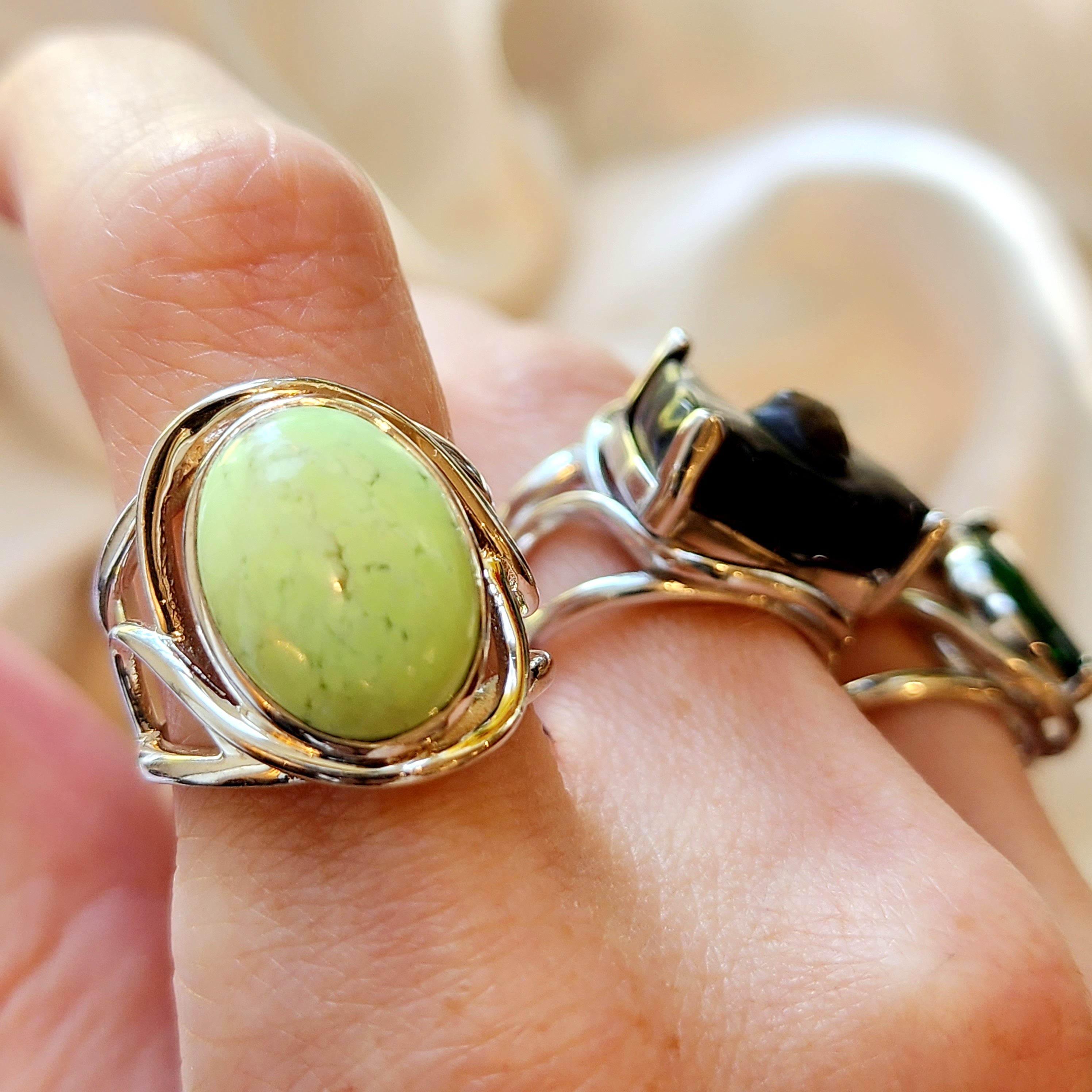 Citron Chrysoprase Cuff Ring .925 Sterling Silver for Compassion, Joy and Kindness