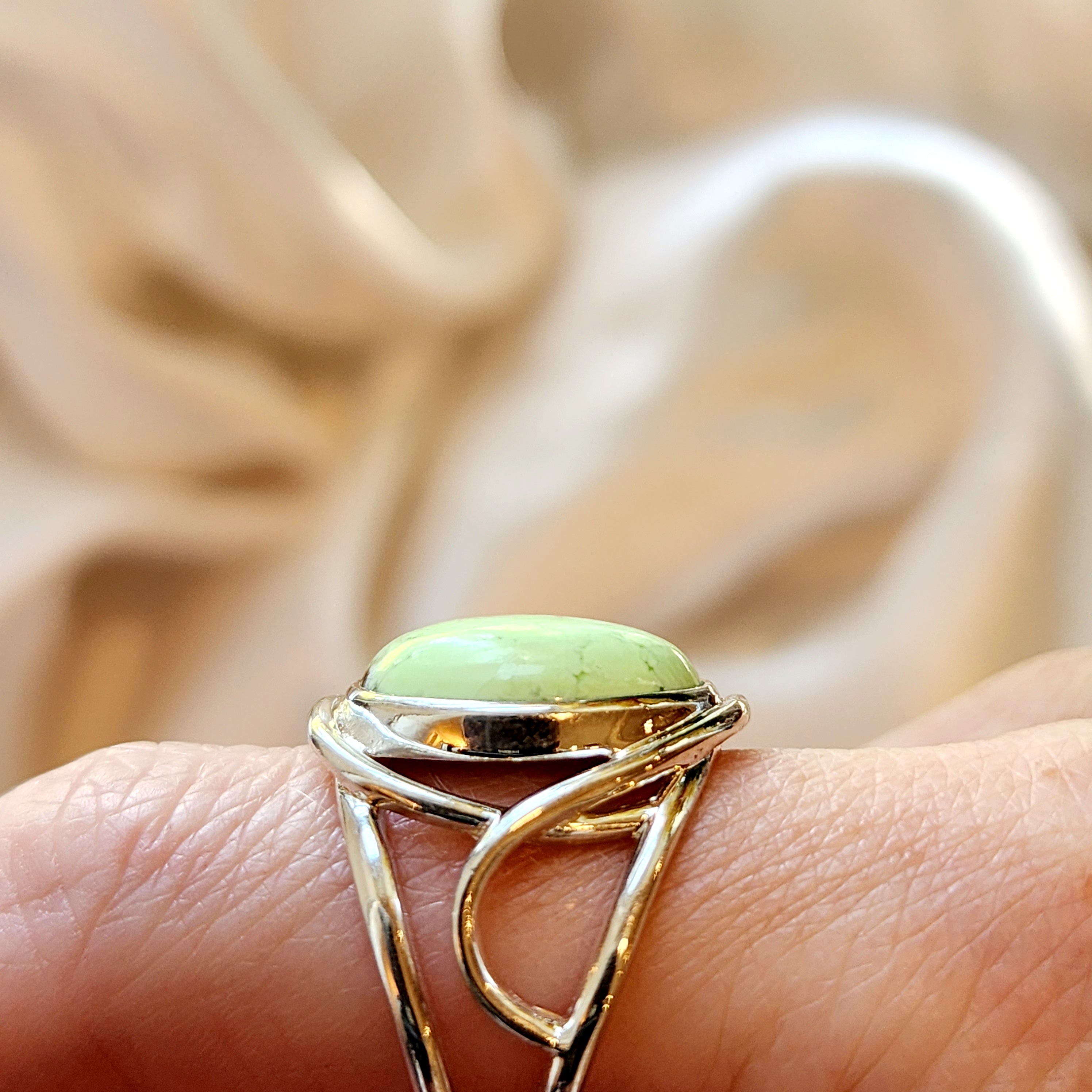 Citron Chrysoprase Cuff Ring .925 Sterling Silver for Compassion, Joy and Kindness