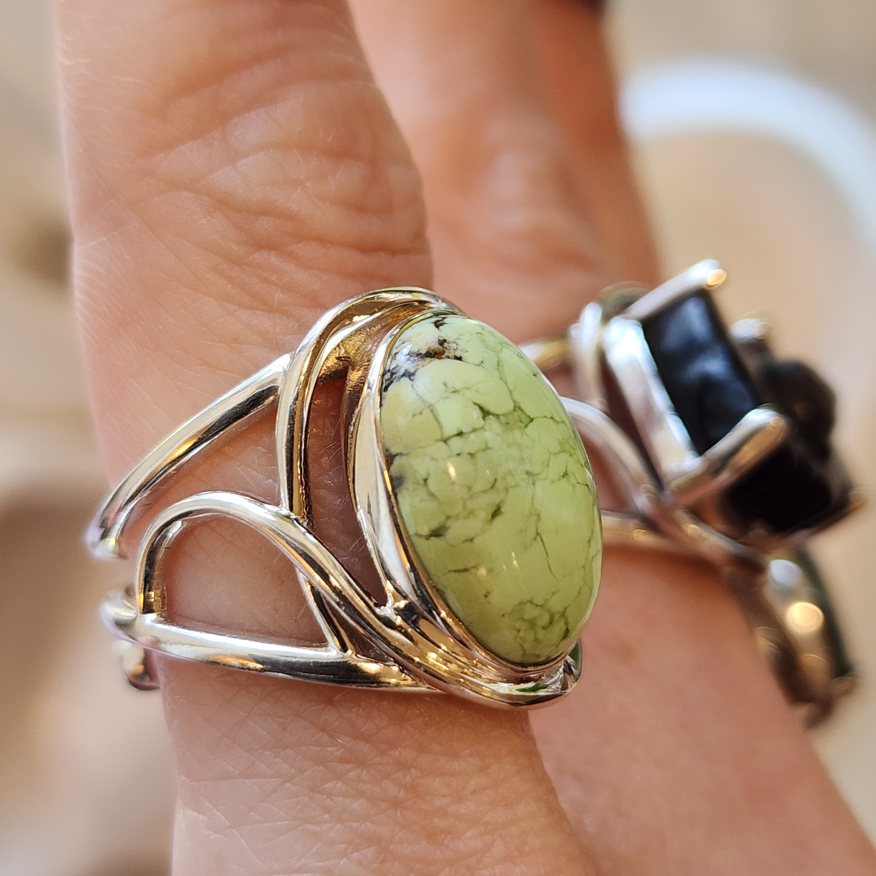 Citron Chrysoprase Cuff Ring .925 Sterling Silver for Compassion, Joy and Kindness