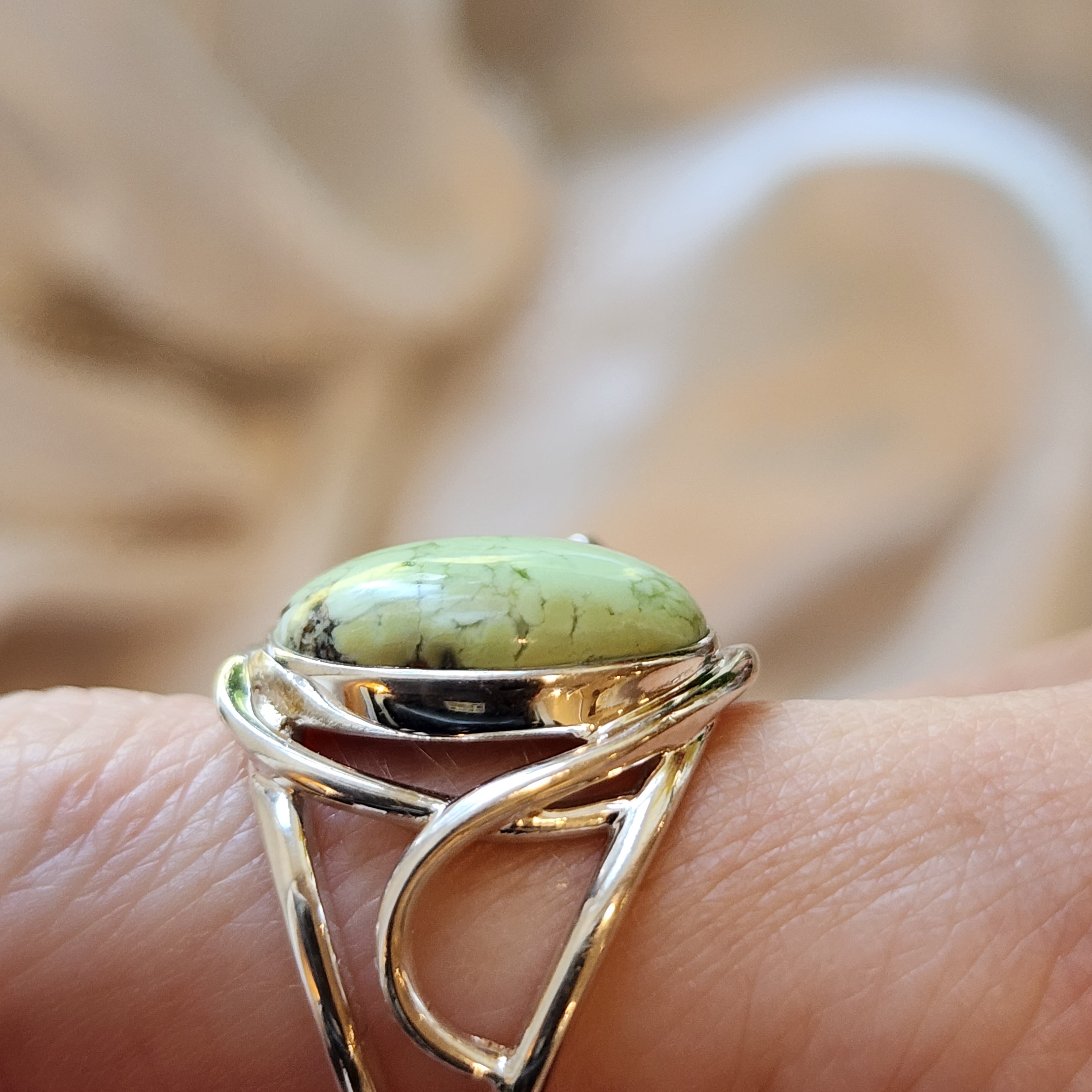 Citron Chrysoprase Cuff Ring .925 Sterling Silver for Compassion, Joy and Kindness