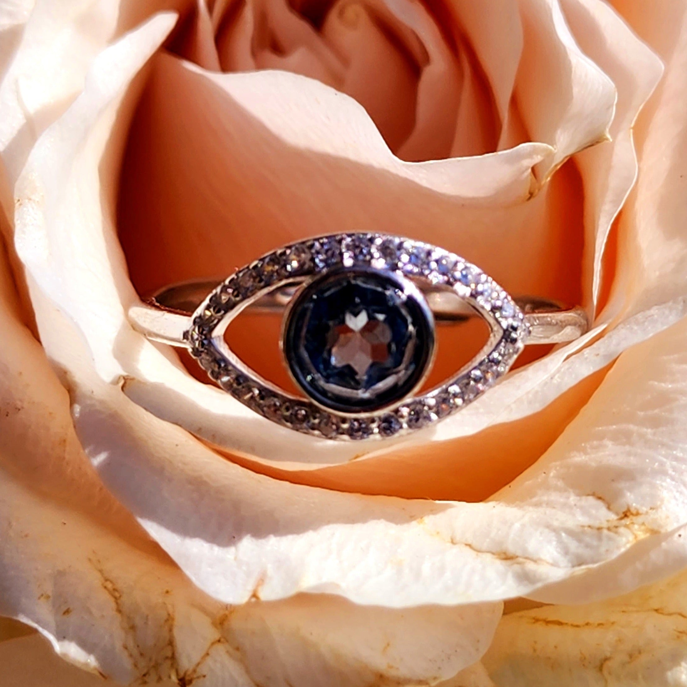 Evil Eye Adjustable Ring .925 Silver for Protection, Guidance and Healing