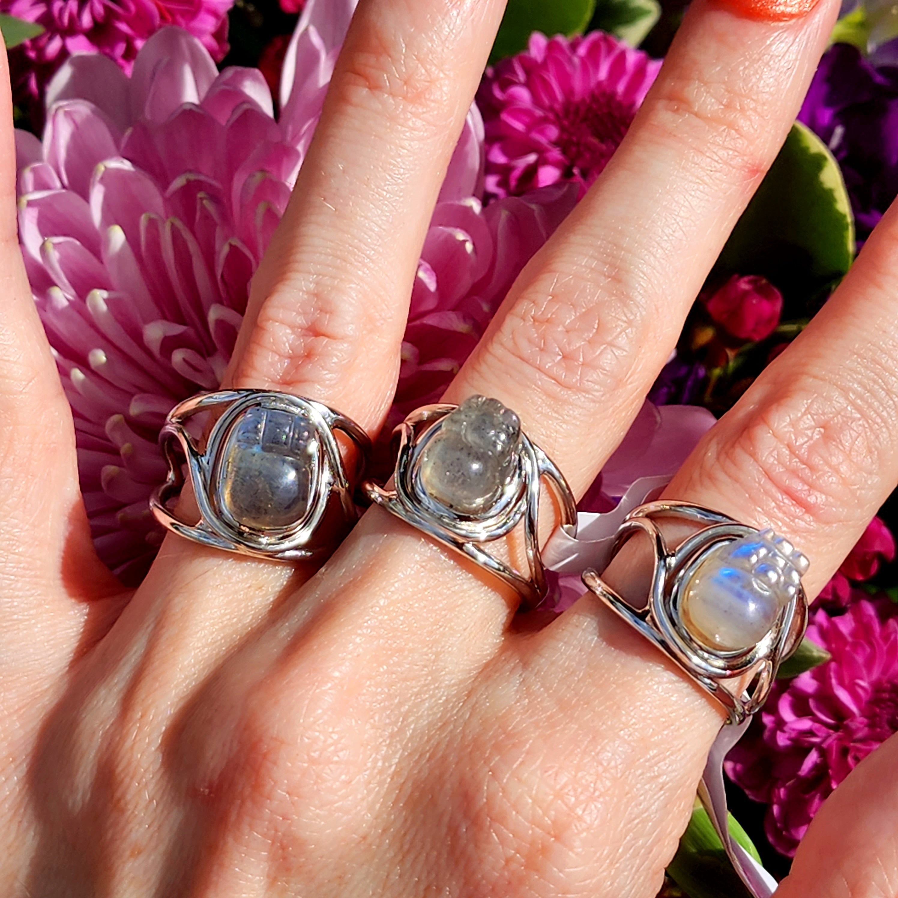Labradorite Pixiu Finger Cuff Adjustable Ring .925 Silver for Protection and Guidance
