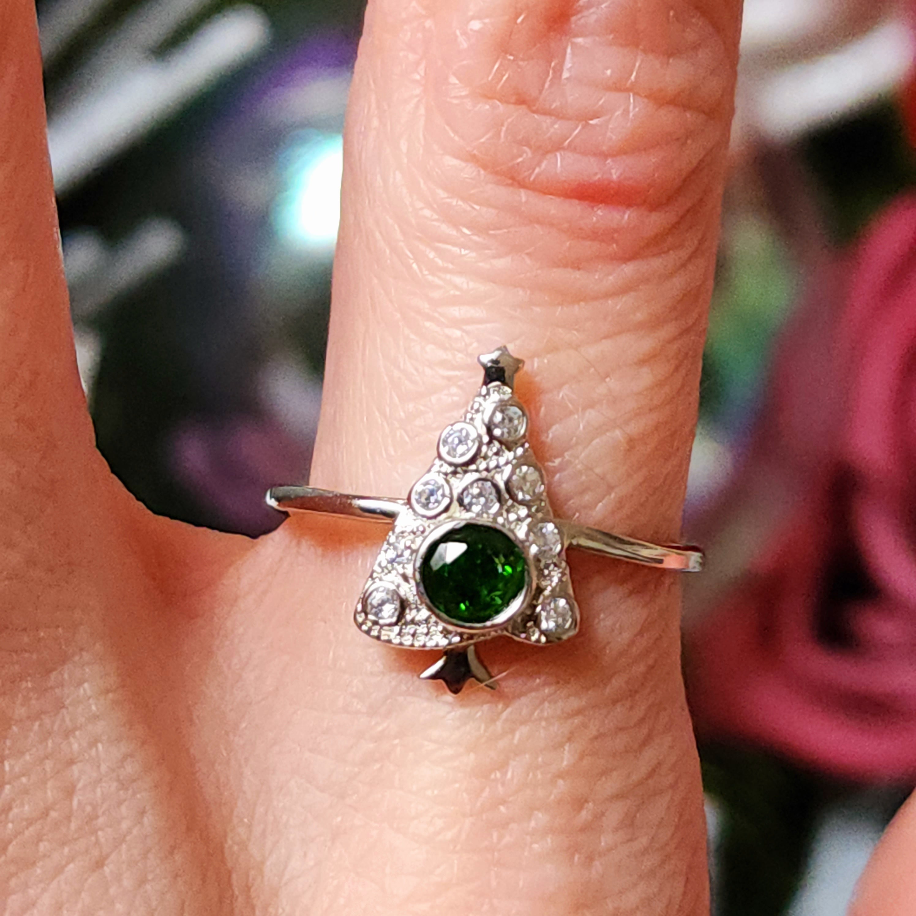Chrome Diopside Tree Adjustable Ring .925 Silver for Emotional Healing and Forgiveness