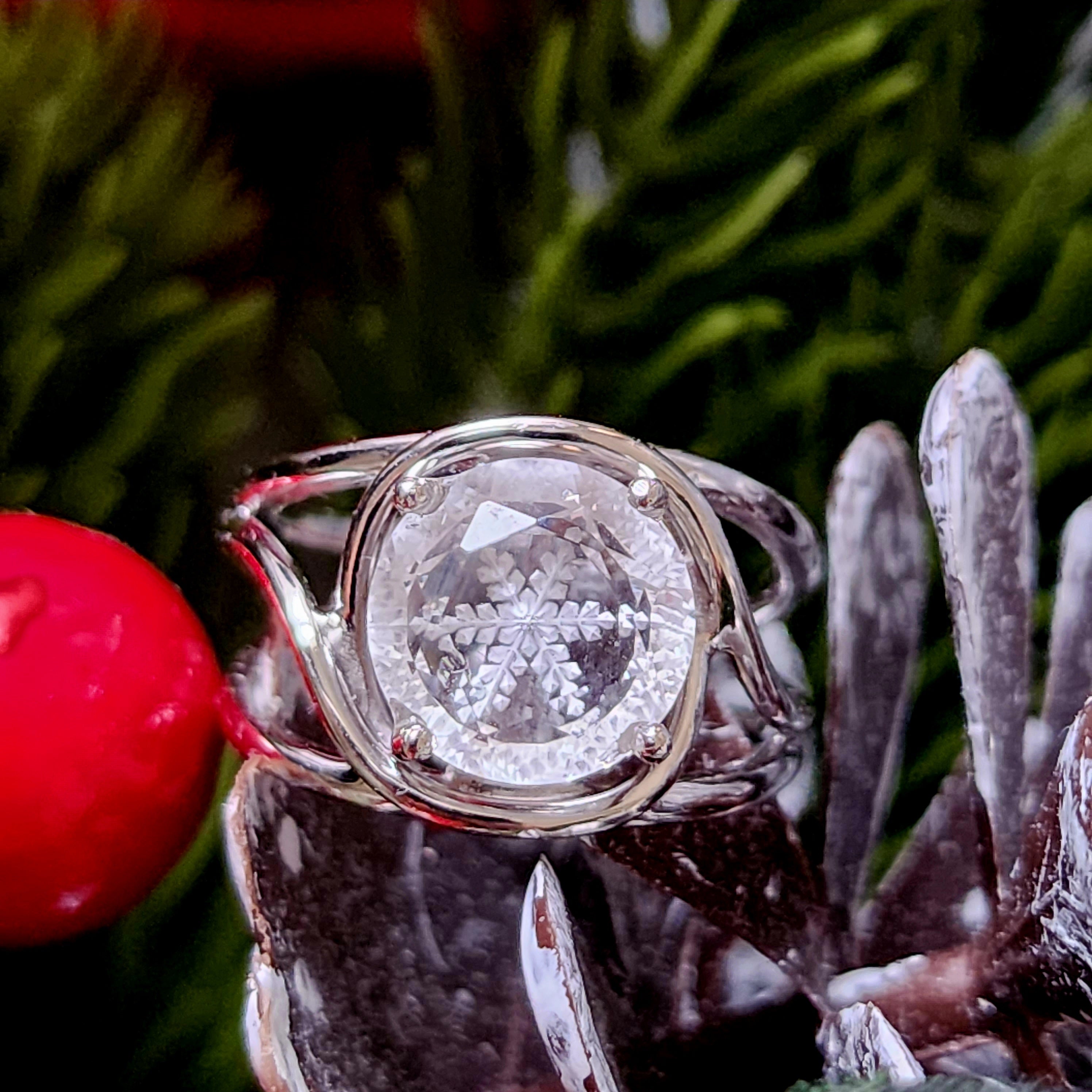 Clear Quartz Snowflake Finger Cuff Adjustable Ring .925 Sterling Silver for Manifesting, Setting Intentions and Healing