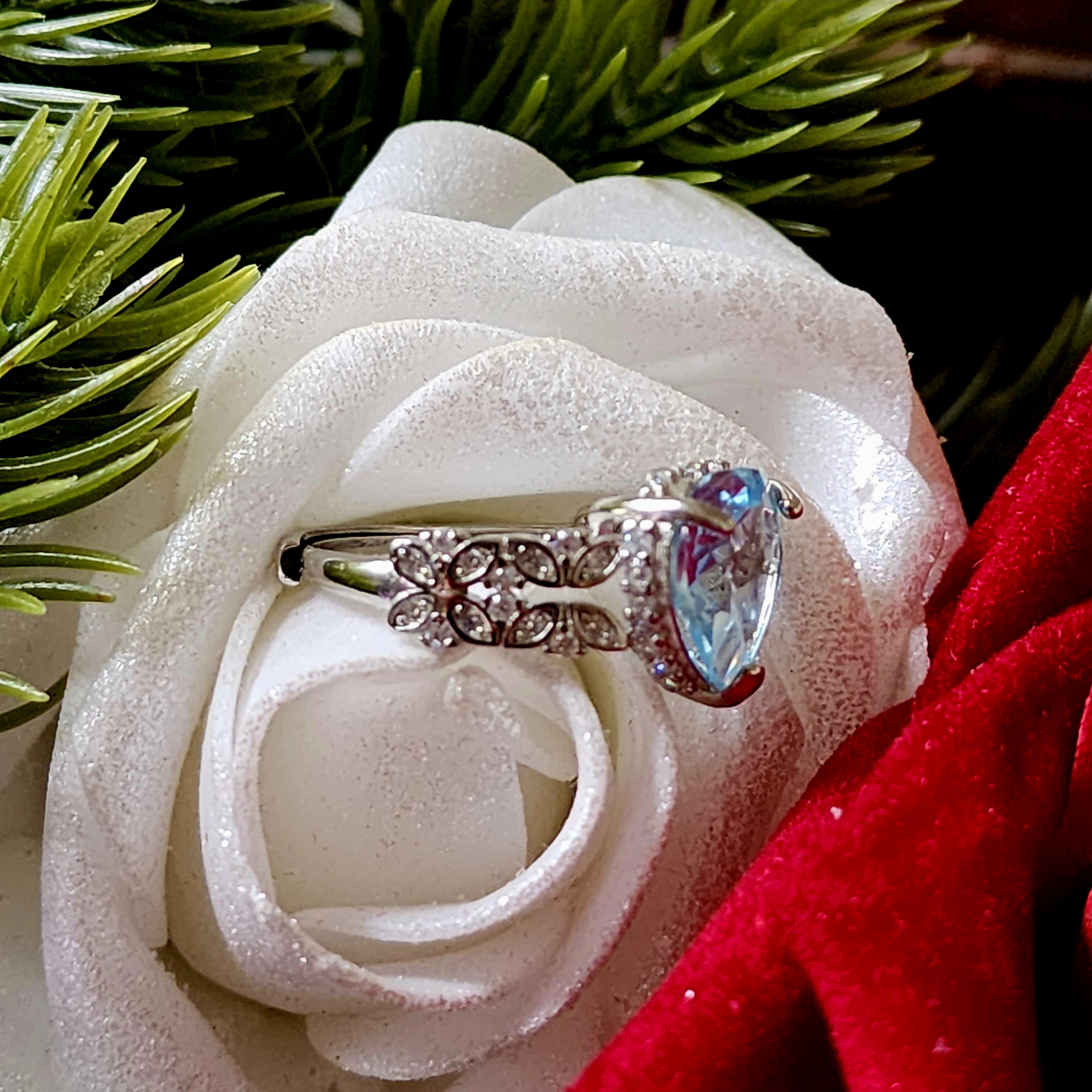 Blue Topaz Heart Adjustable Ring .925 Silver for Awareness, Communication and Opportunities