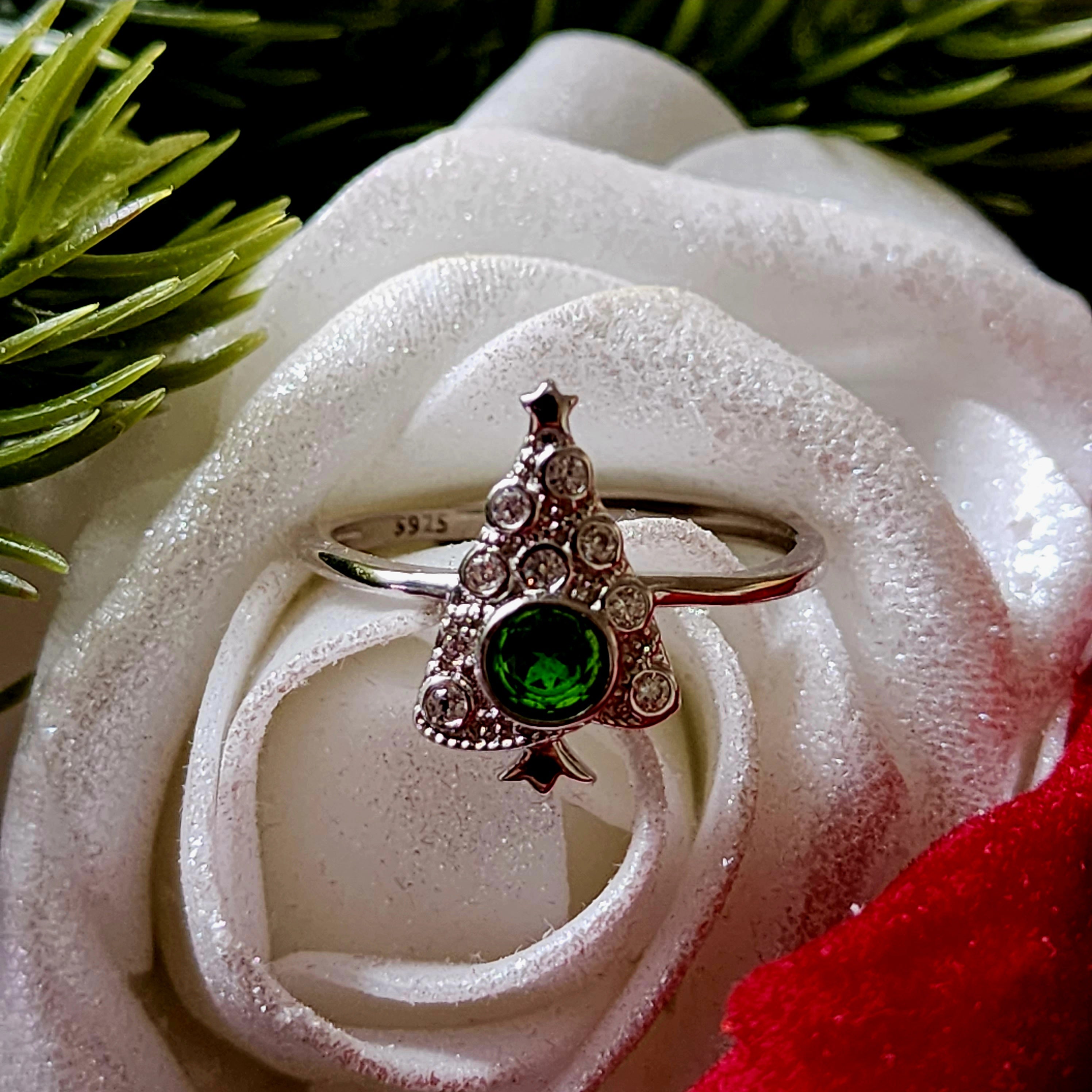 Chrome Diopside Tree Adjustable Ring .925 Silver for Emotional Healing and Forgiveness