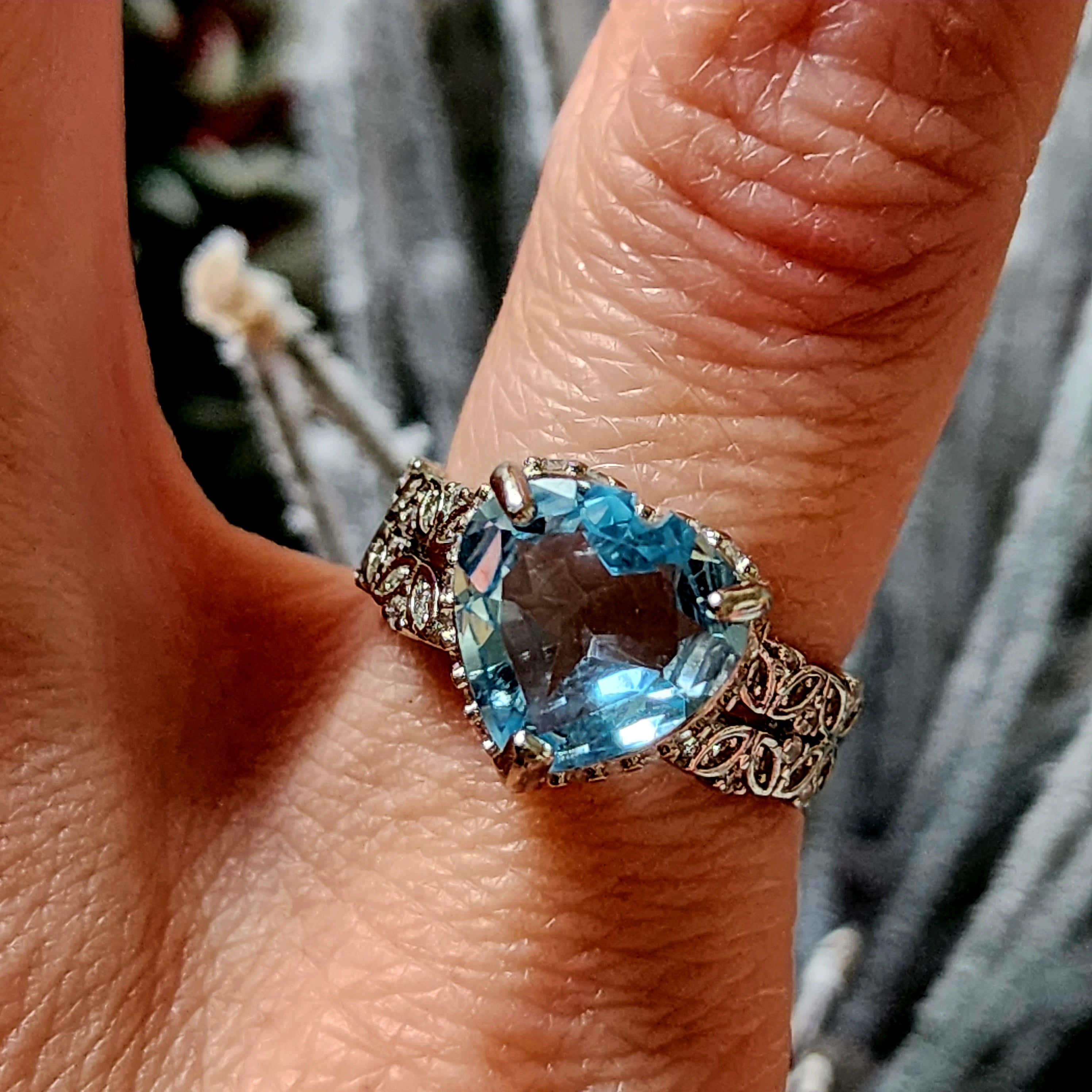Blue Topaz Heart Adjustable Ring .925 Silver for Awareness, Communication and Opportunities