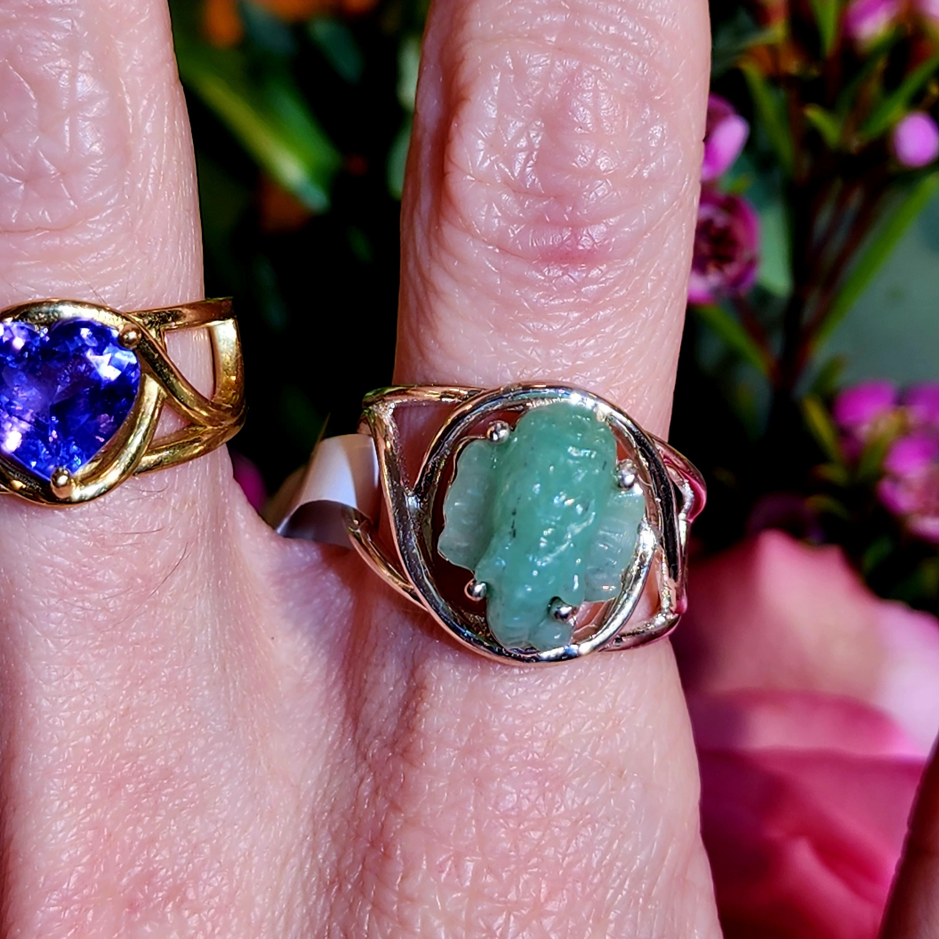 Emerald Ganesha Finger Cuff Adjustable Ring .925 Sterling Silver for Abundance, Love and Wealth