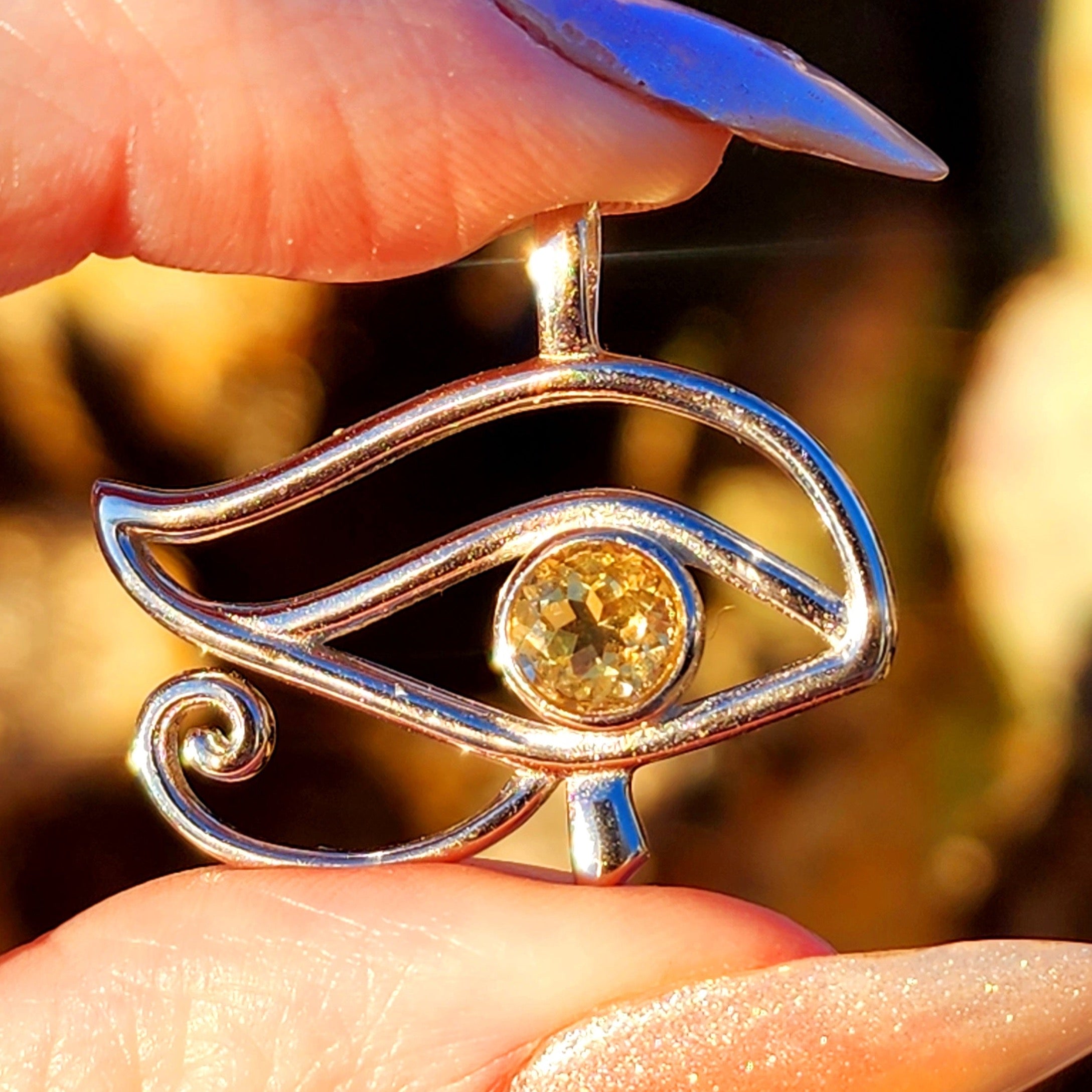 Citrine Eye of Ra Amulet Pendant .925 Silver for Abundance, Protection and Power