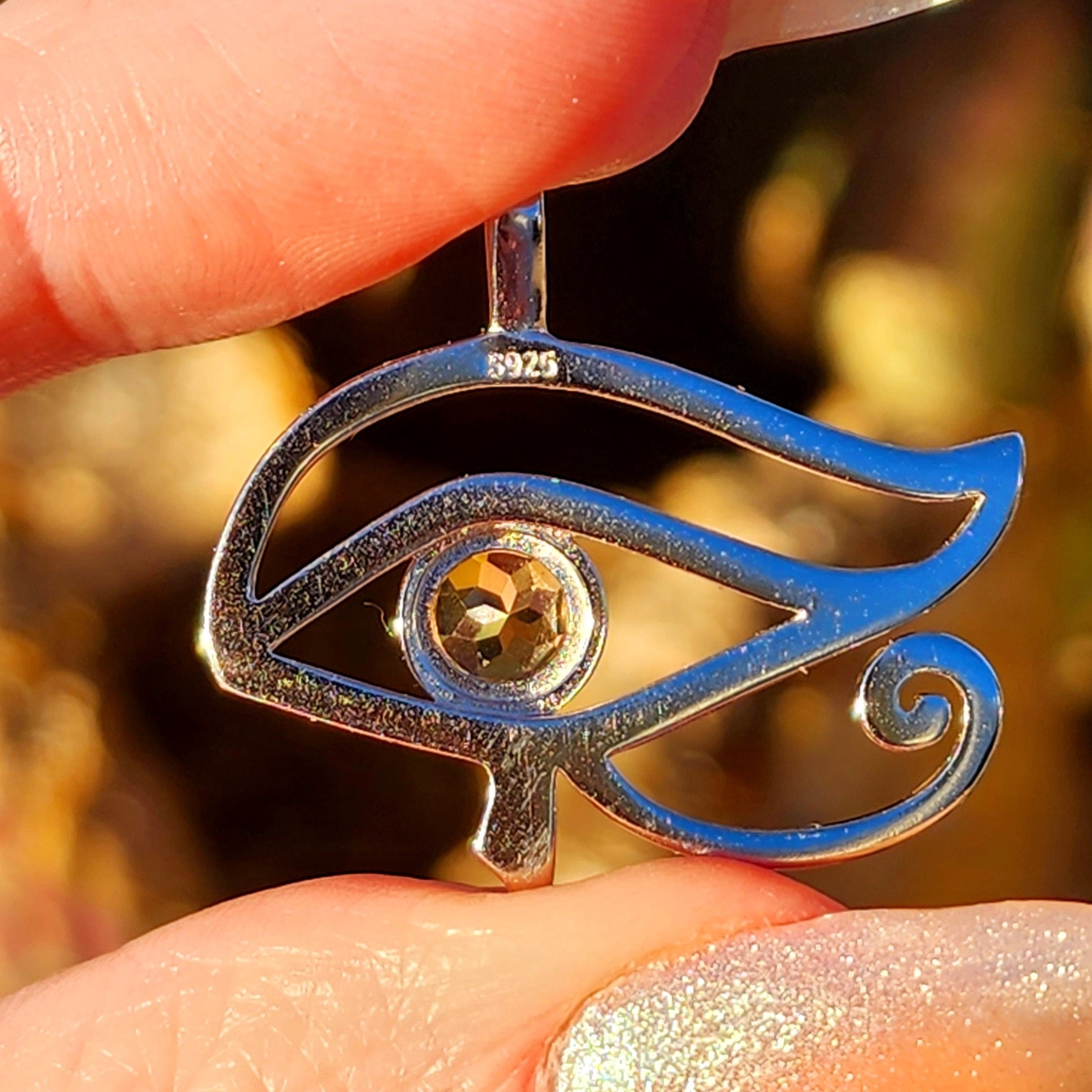 Citrine Eye of Ra Amulet Pendant .925 Silver for Abundance, Protection and Power