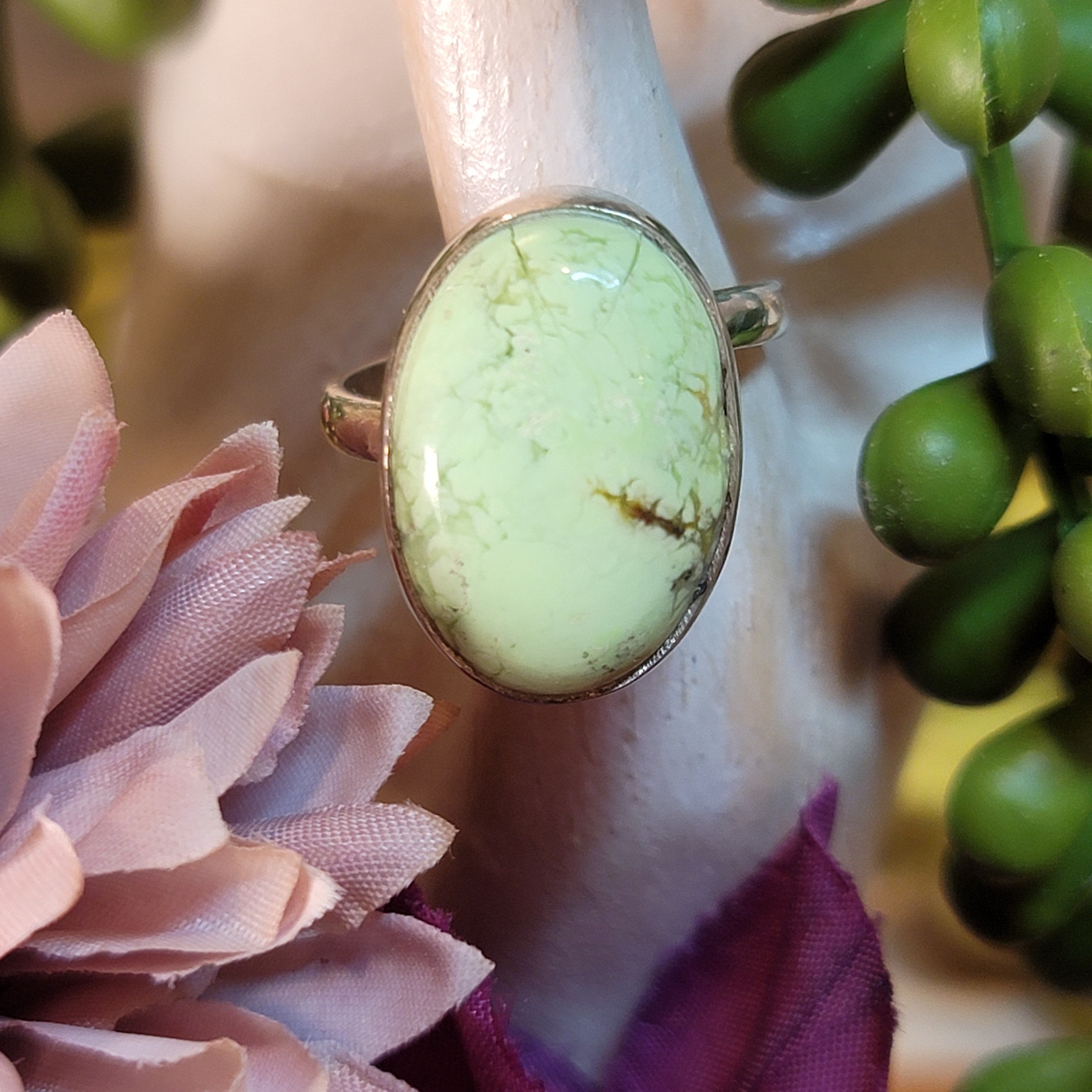 Lemon Chrysoprase Adjustable Ring .925 Silver for Compassion, Joy and Kindness