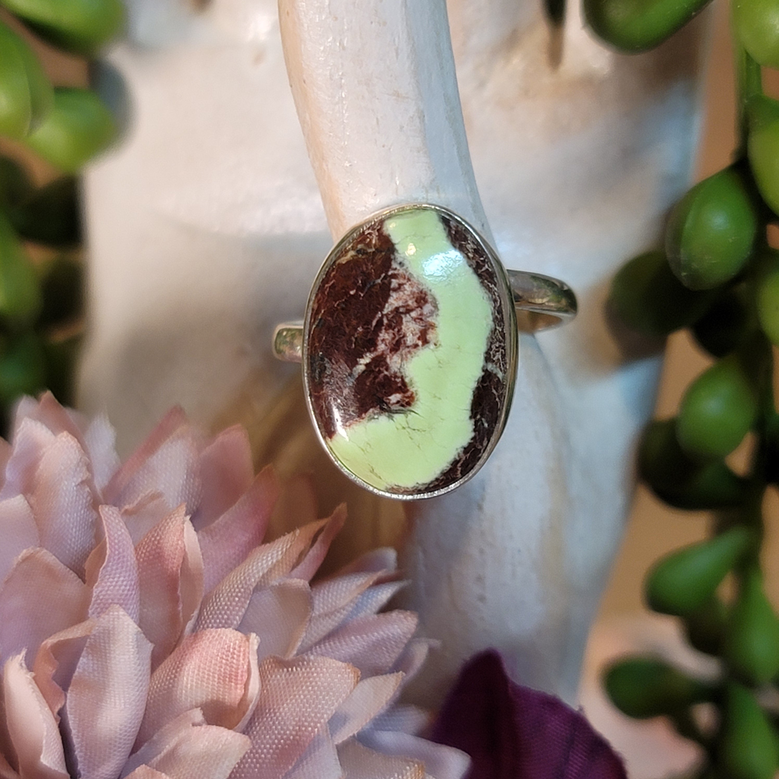 Lemon Chrysoprase Adjustable Ring .925 Silver for Compassion, Joy and Kindness