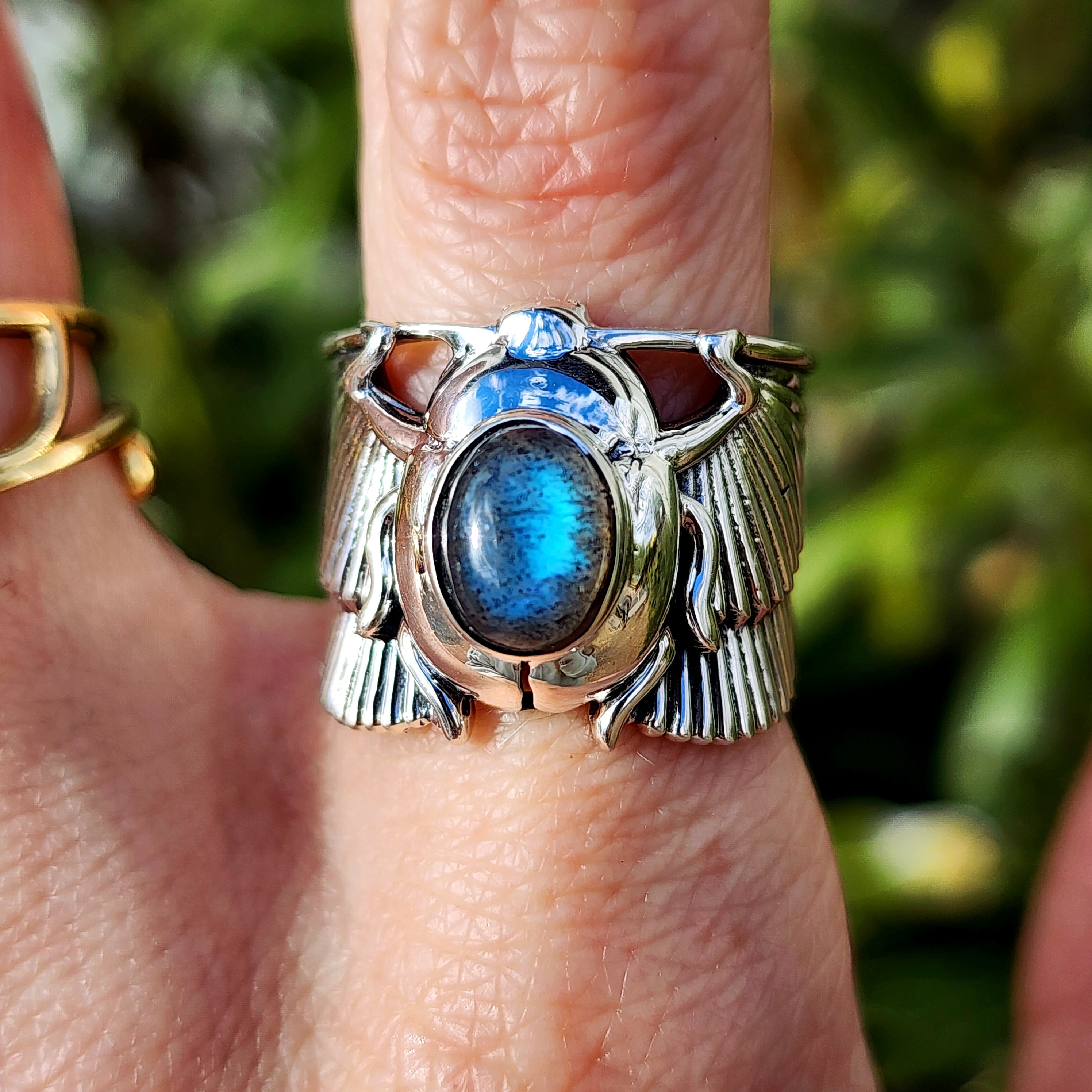 Labradorite Scarab Finger Cuff Adjustable Ring .925 Silver for Insight ...