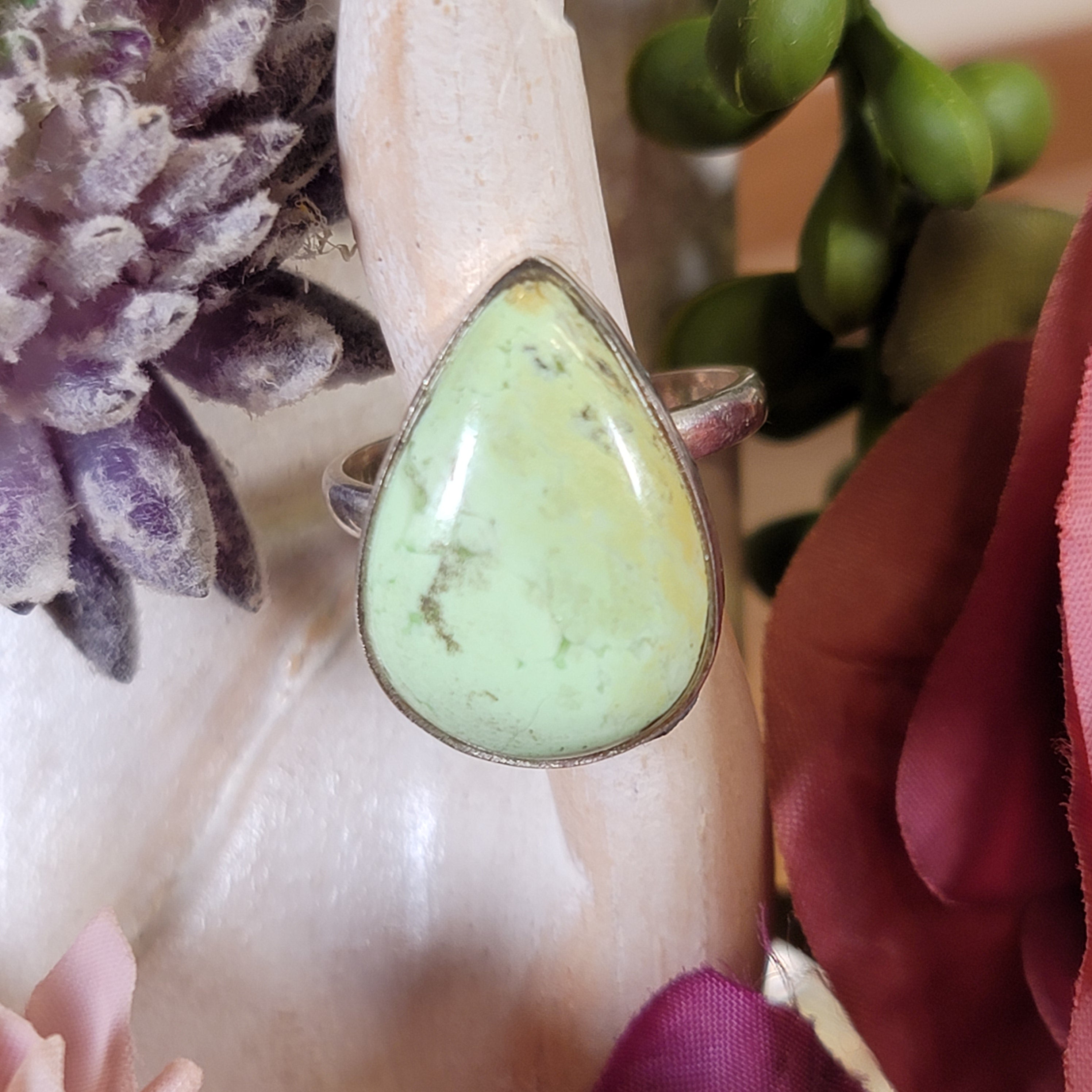 Lemon Chrysoprase Adjustable Ring .925 Silver for Compassion, Joy and Kindness