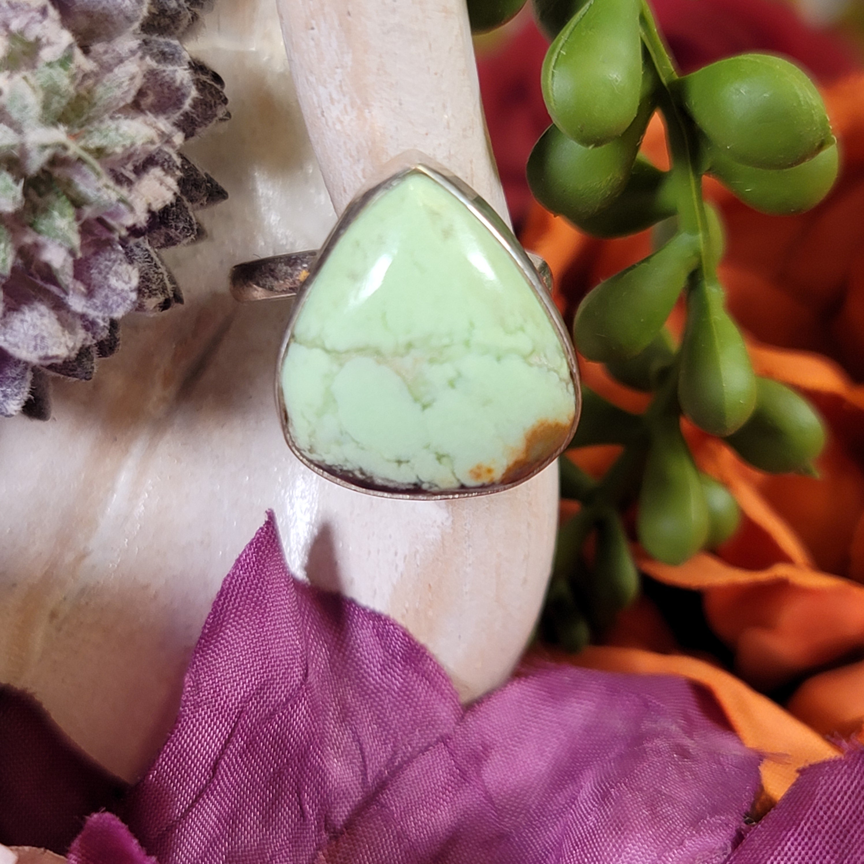 Lemon Chrysoprase Adjustable Ring .925 Silver for Compassion, Joy and Kindness