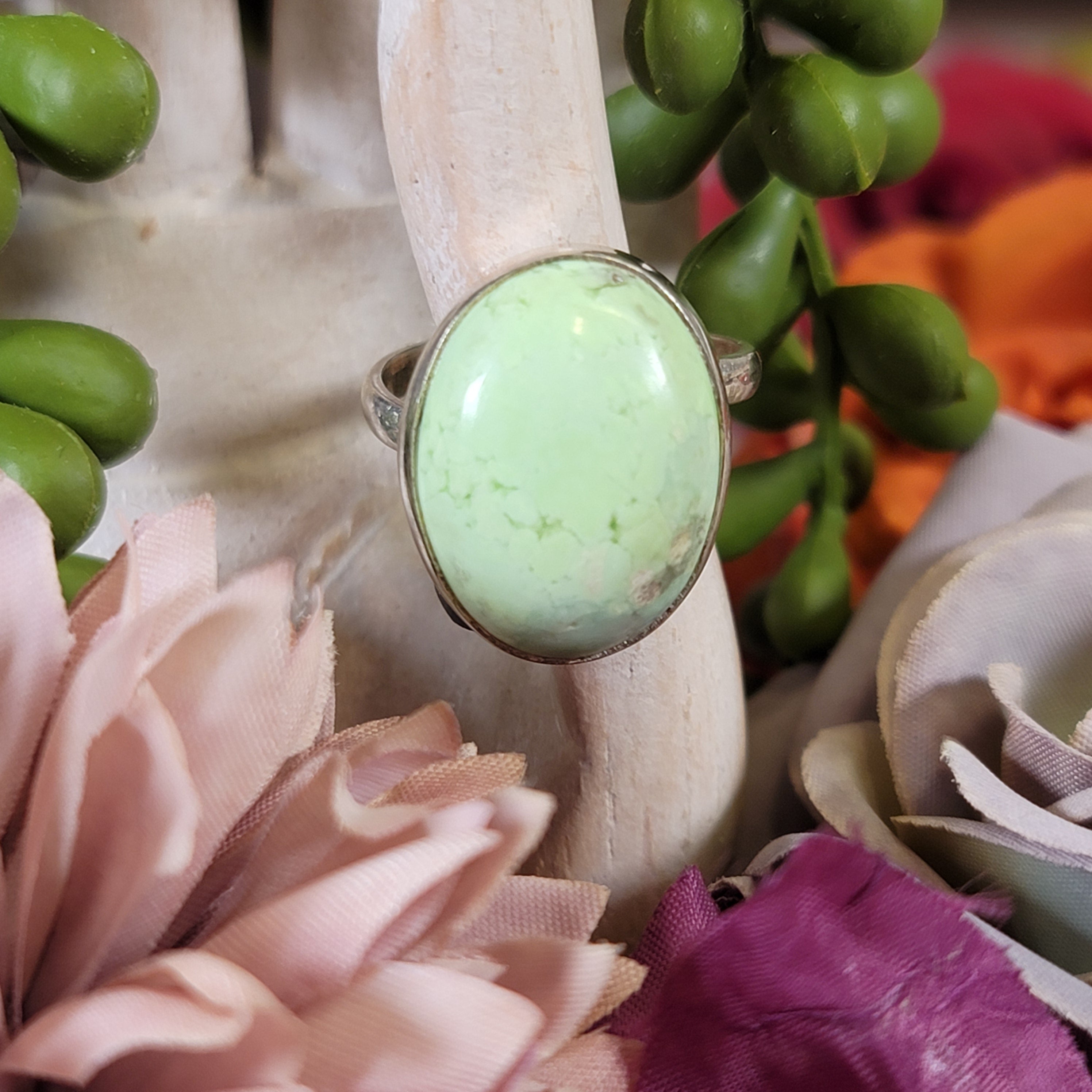 Lemon Chrysoprase Adjustable Ring .925 Silver for Compassion, Joy and Kindness