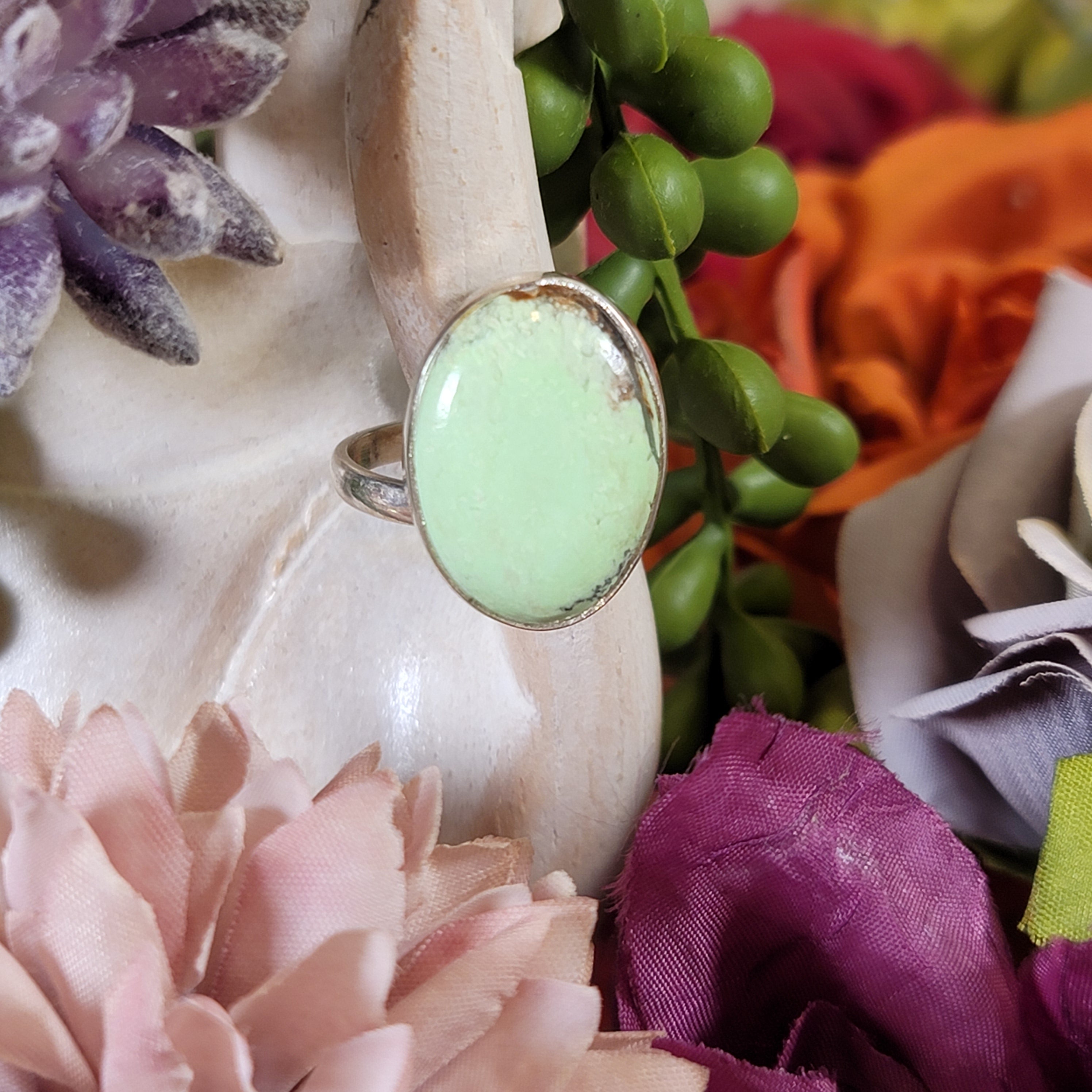 Lemon Chrysoprase Adjustable Ring .925 Silver for Compassion, Joy and Kindness