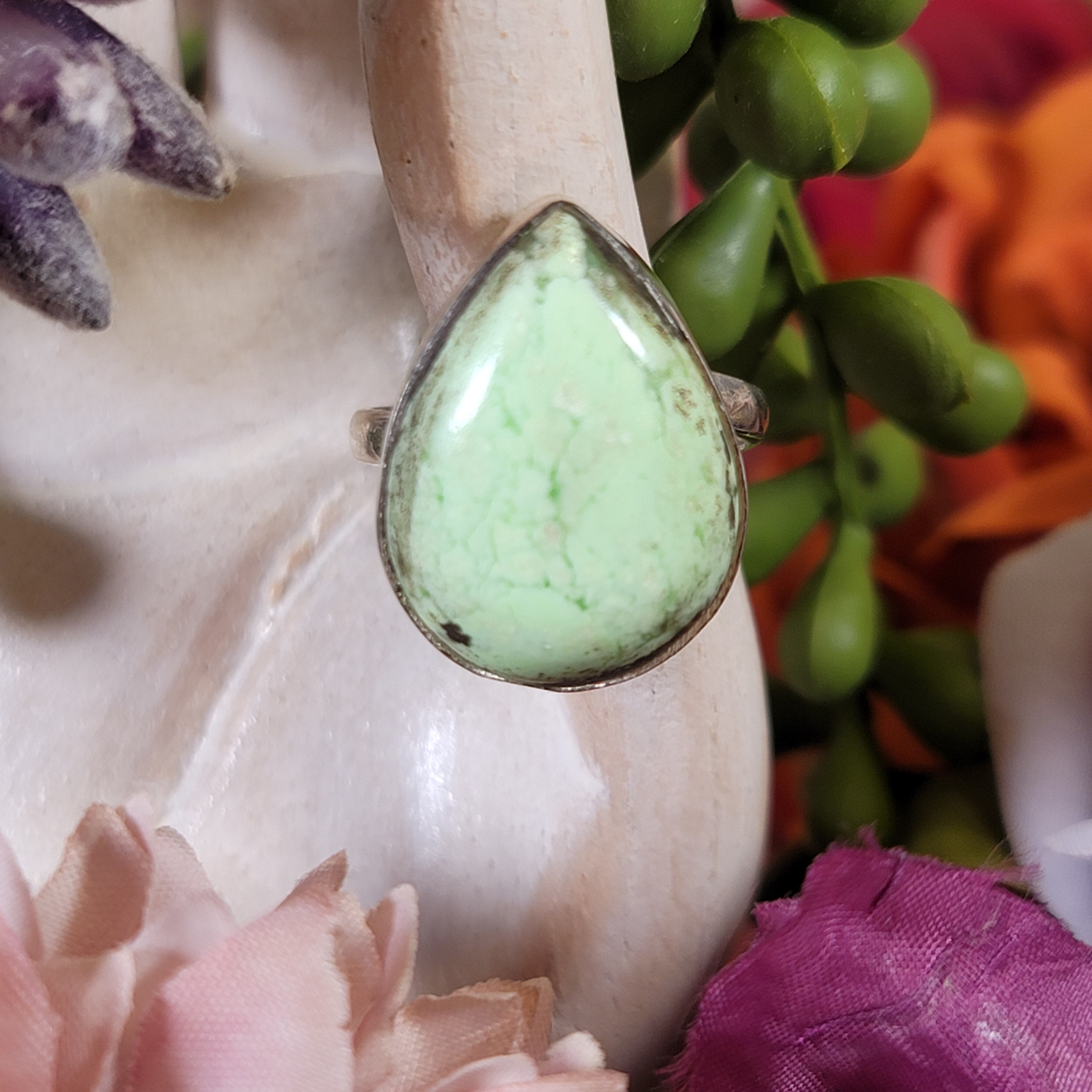 Lemon Chrysoprase Adjustable Ring .925 Silver for Compassion, Joy and Kindness