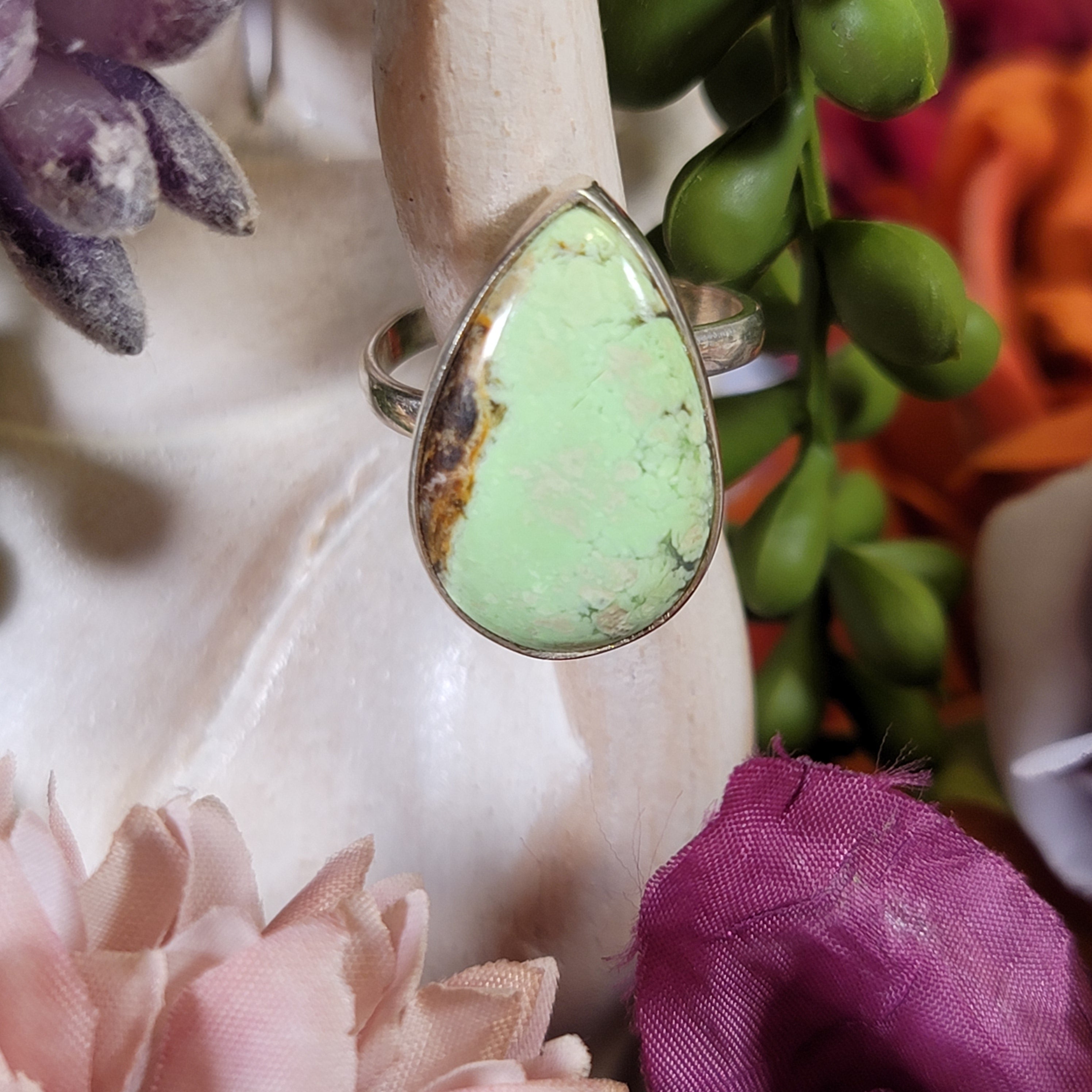 Lemon Chrysoprase Adjustable Ring .925 Silver for Compassion, Joy and Kindness