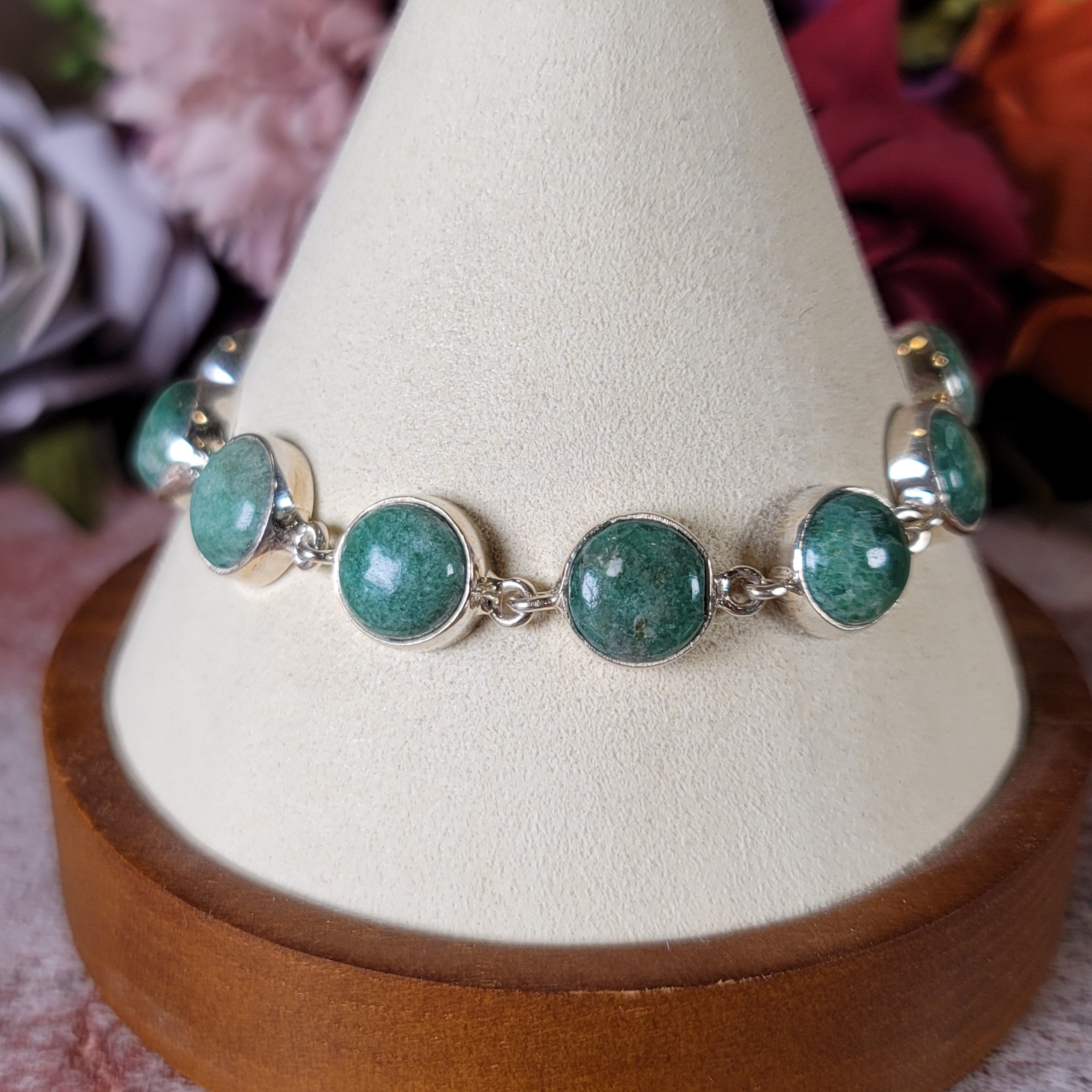 Green Aventurine Bracelet .925 Silver for Abundance, Good Luck and Wellness