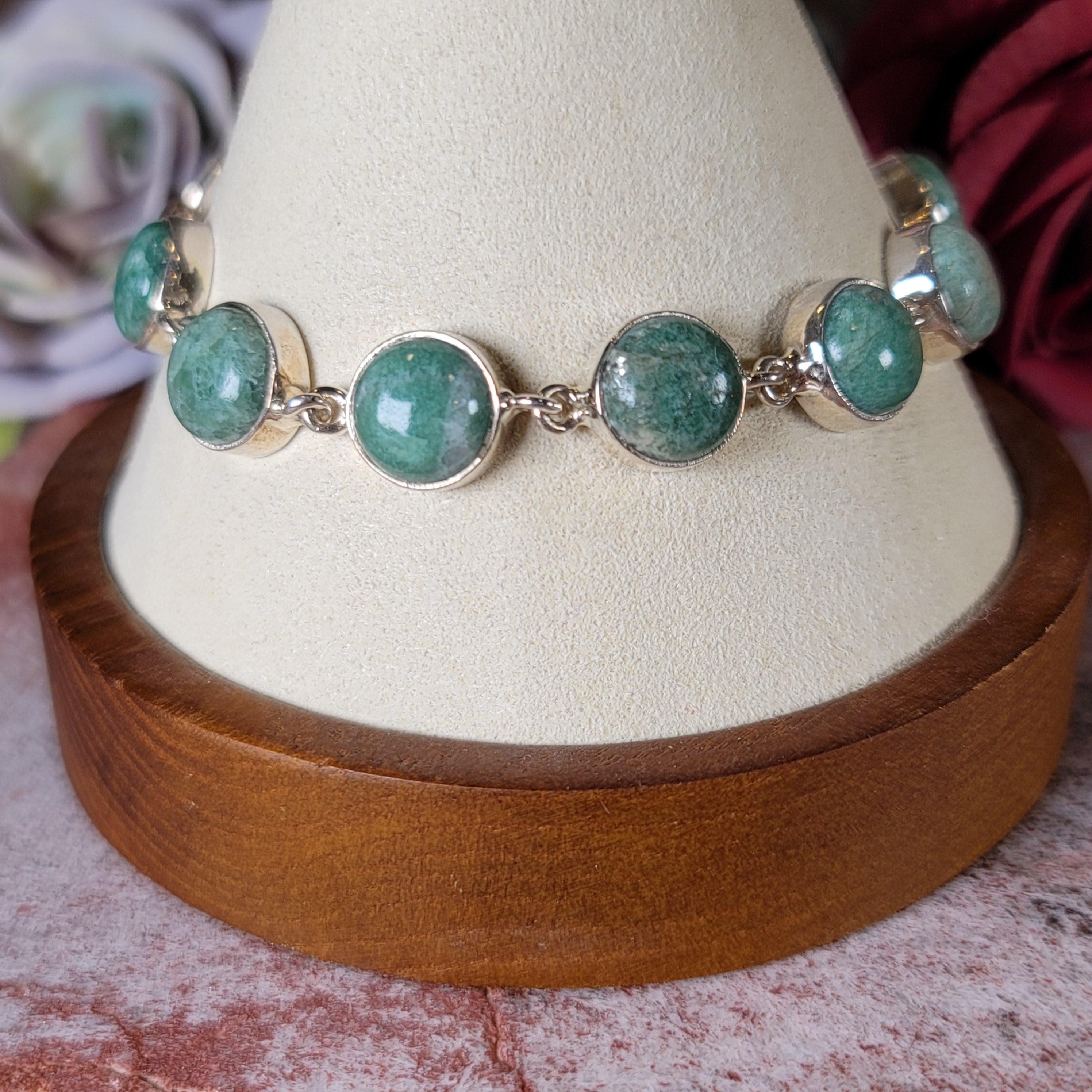 Green Aventurine Bracelet .925 Silver for Abundance, Good Luck and Wellness