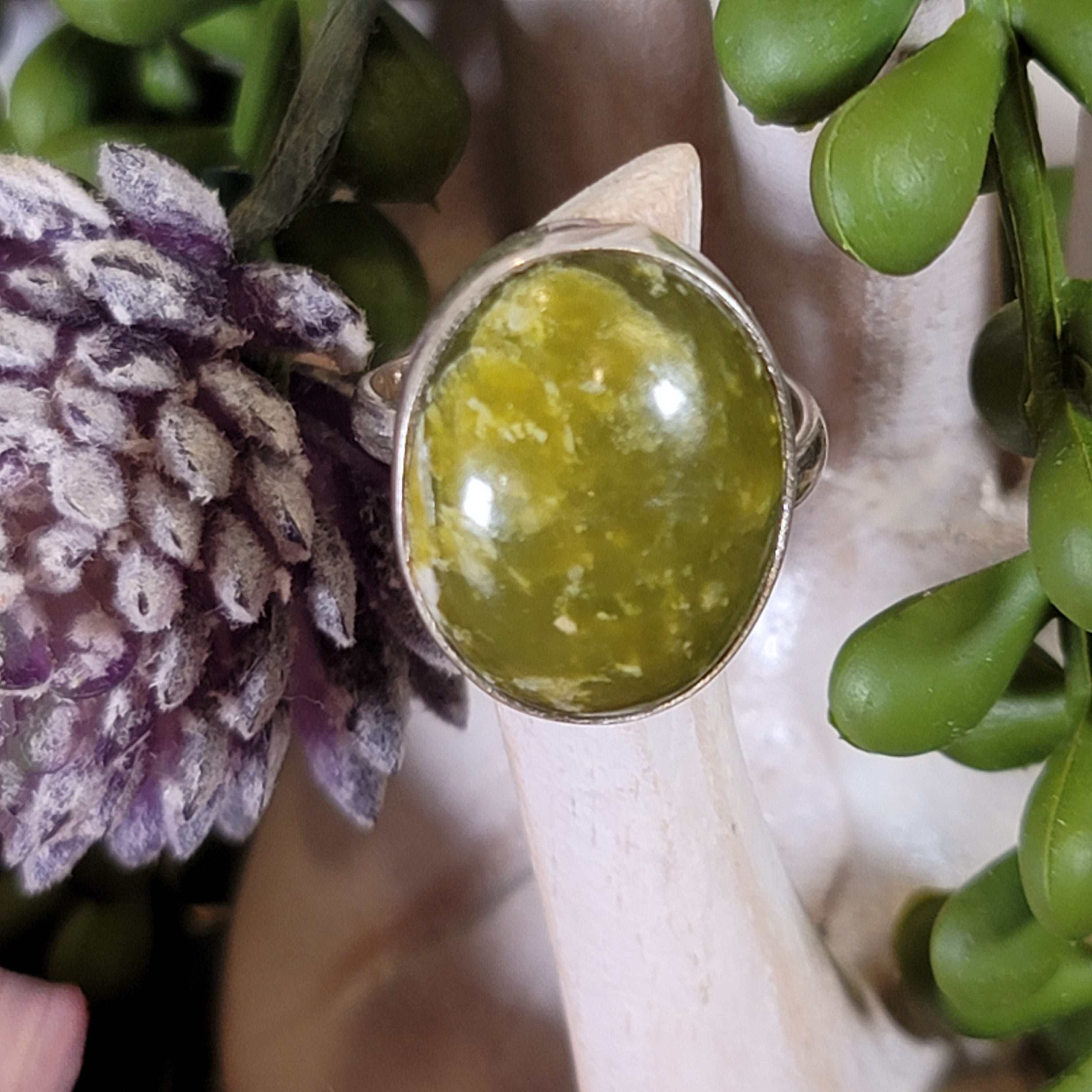 Vesuvianite Adjustable Ring .925 Silver for Courage, Growth and Change