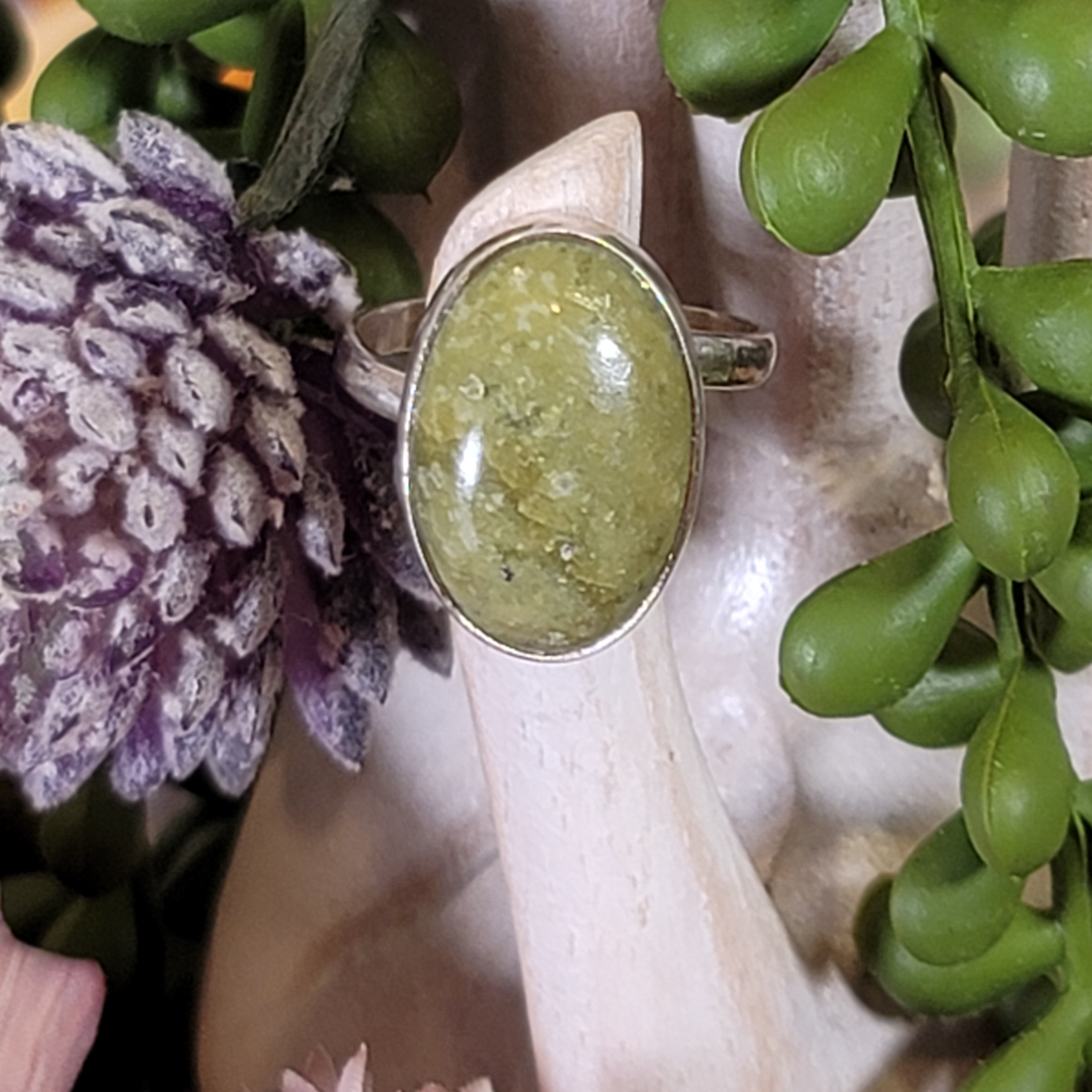 Vesuvianite Adjustable Ring .925 Silver for Courage, Growth and Change