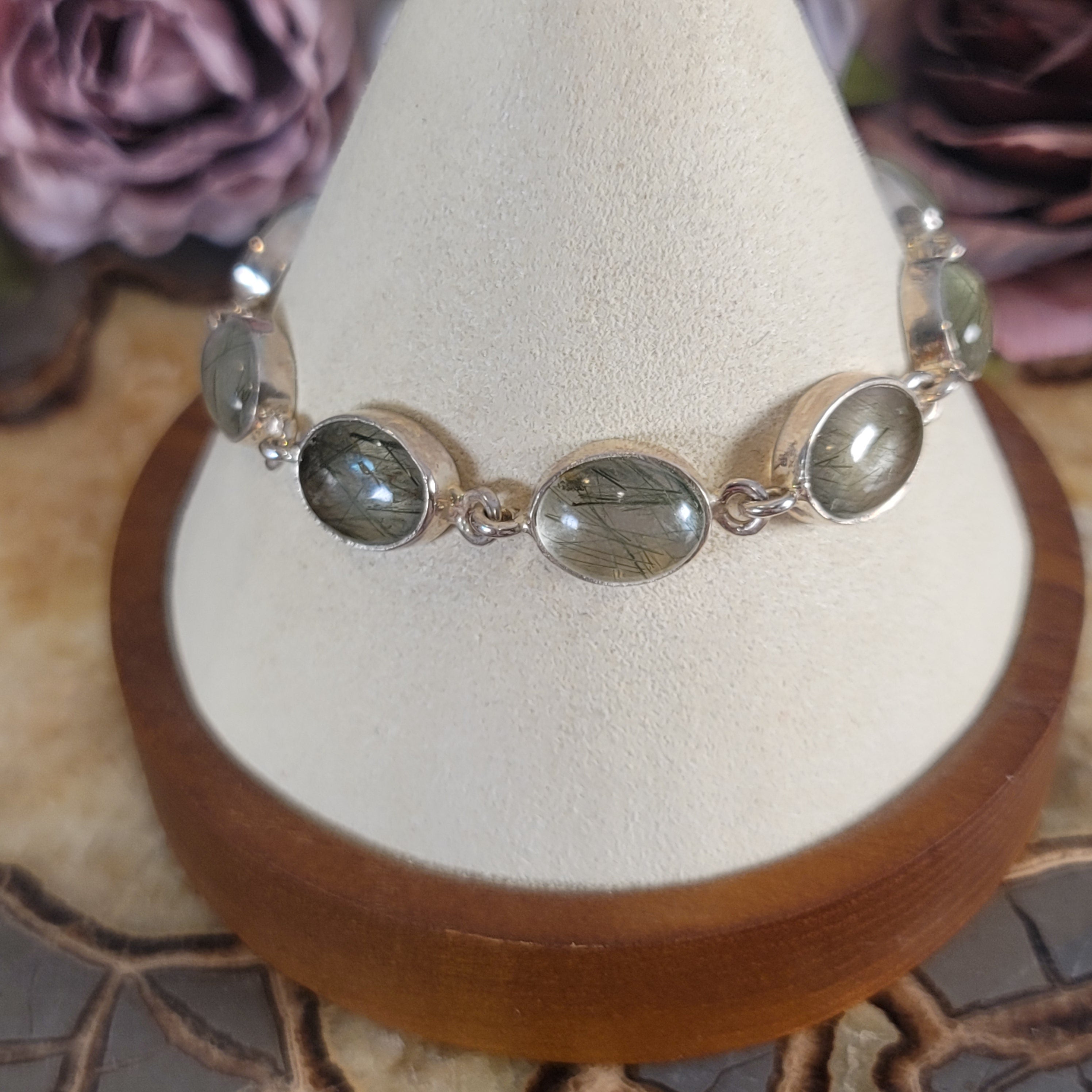 Rutilated Quartz Bracelet .925 Silver for Amplification and Protection