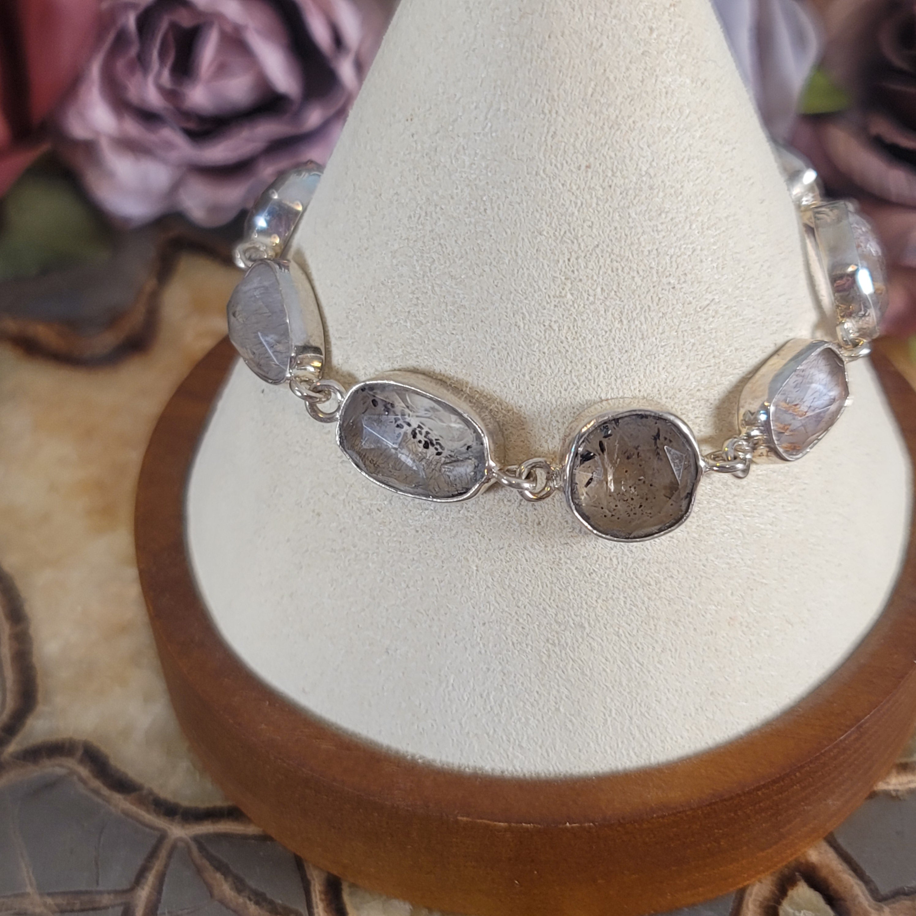 Rutilated Quartz Bracelet .925 Silver for Amplification and Protection