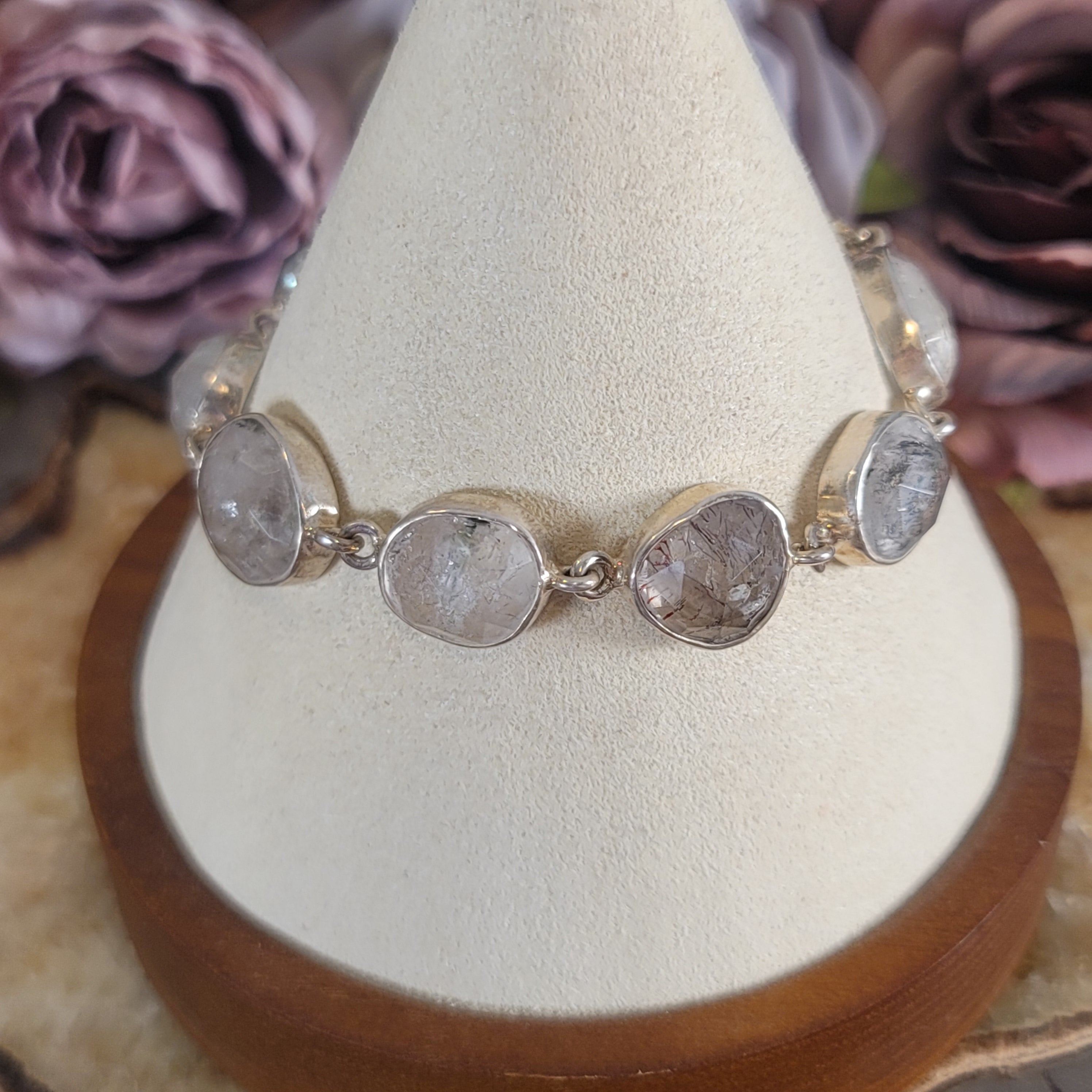 Rutilated Quartz Bracelet .925 Silver for Amplification and Protection