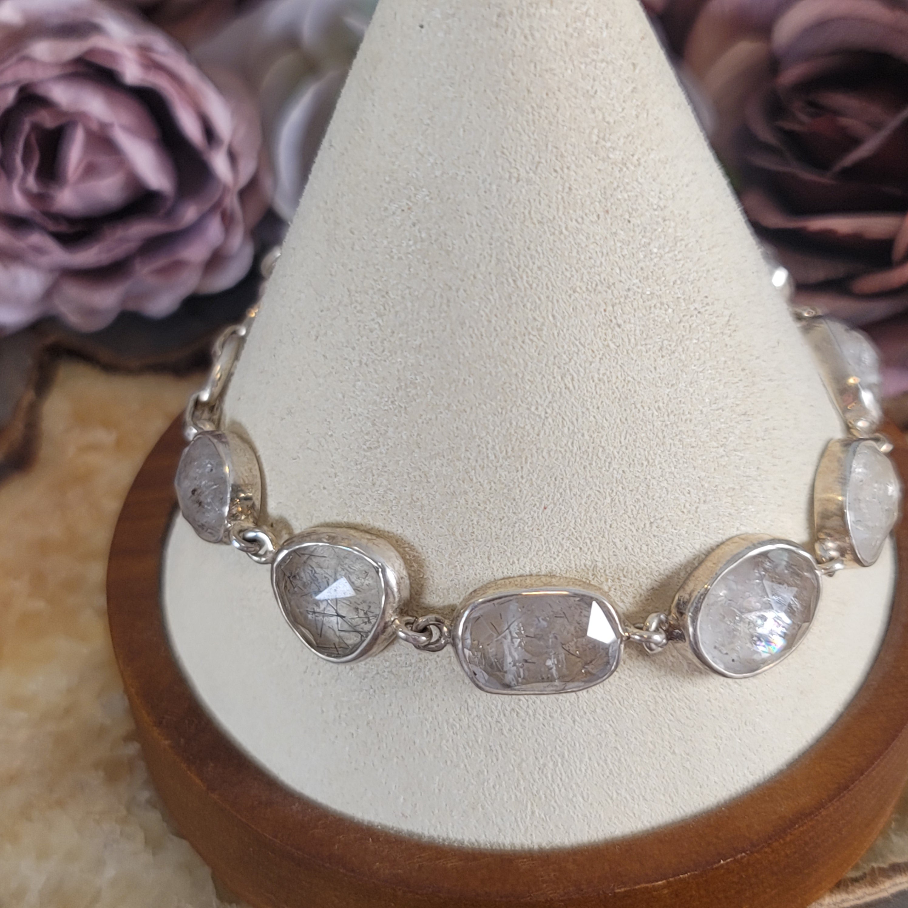 Rutilated Quartz Bracelet .925 Silver for Amplification and Protection