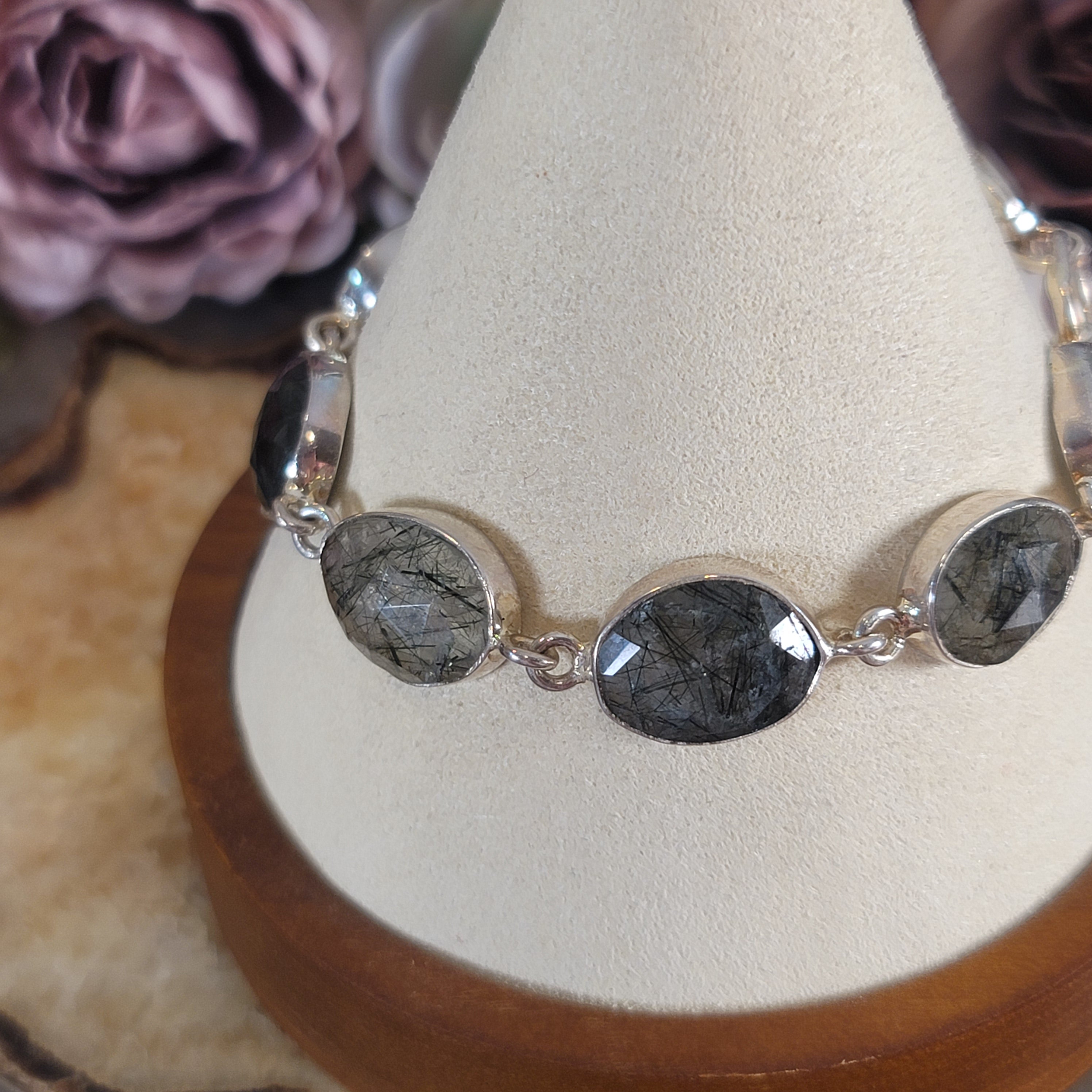 Rutilated Quartz Bracelet .925 Silver for Amplification and Protection