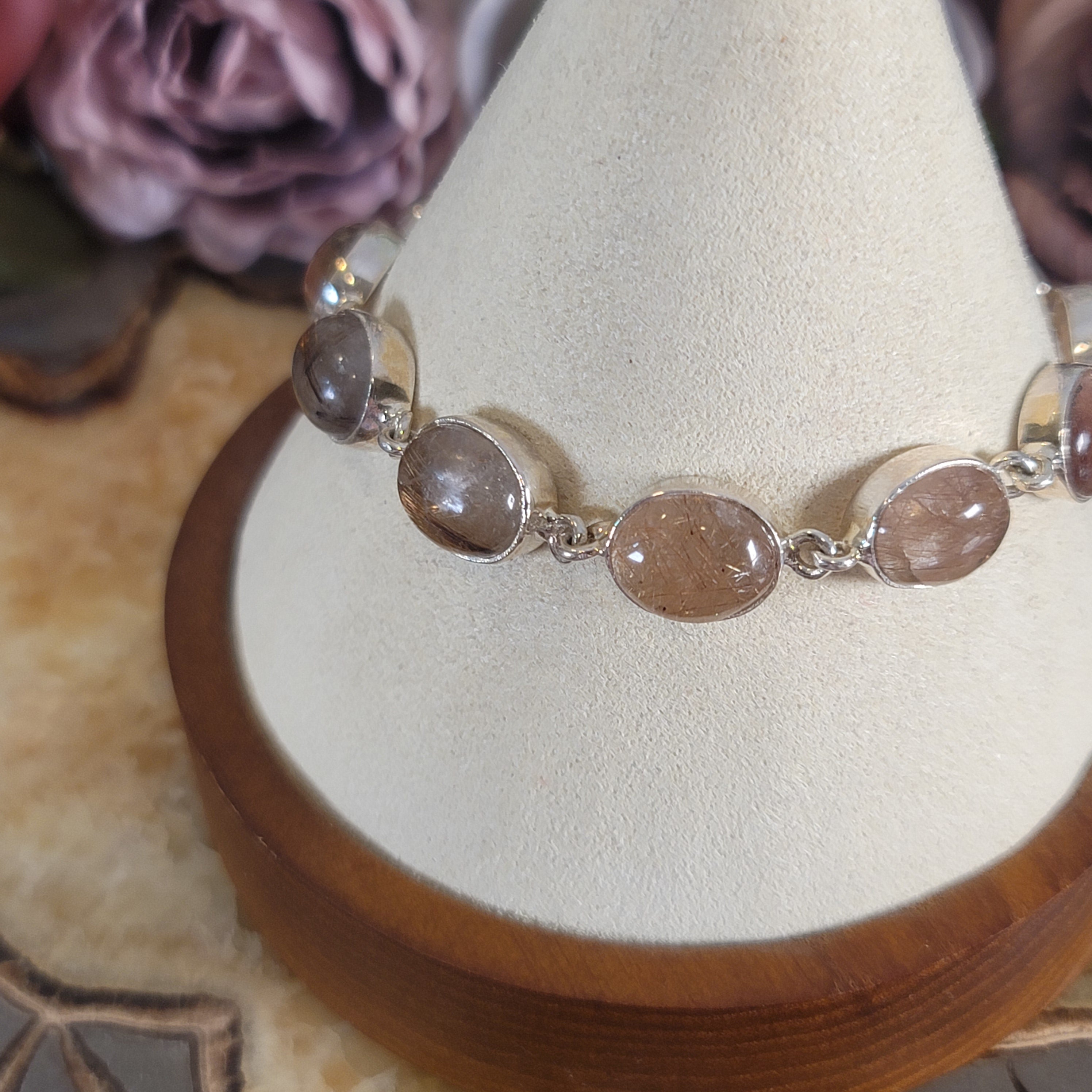 Copper Rutile in Quartz .925 Silver Bracelet for Accelerating Manifestations and Energy