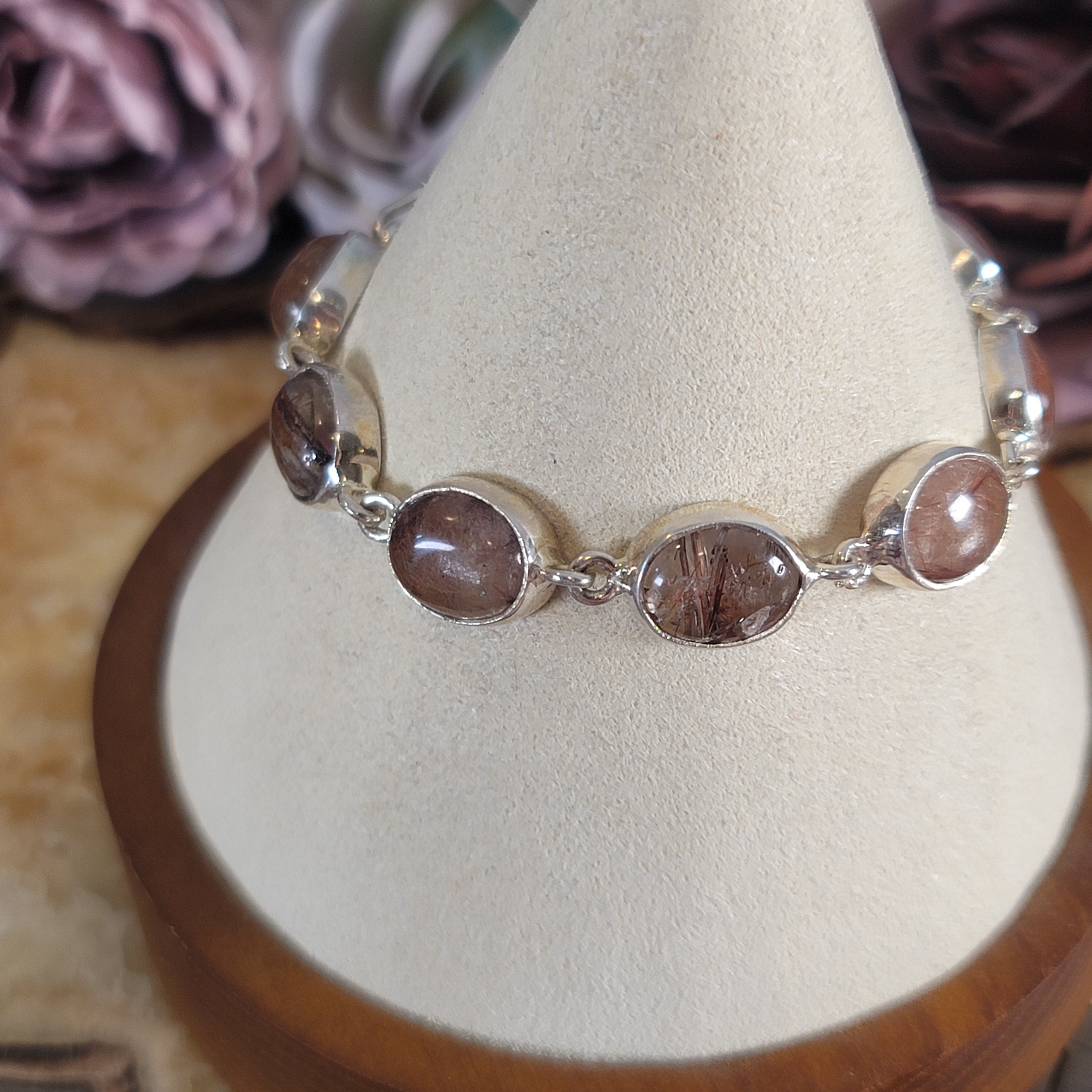 Copper Rutile in Quartz .925 Silver Bracelet for Accelerating Manifestations and Energy