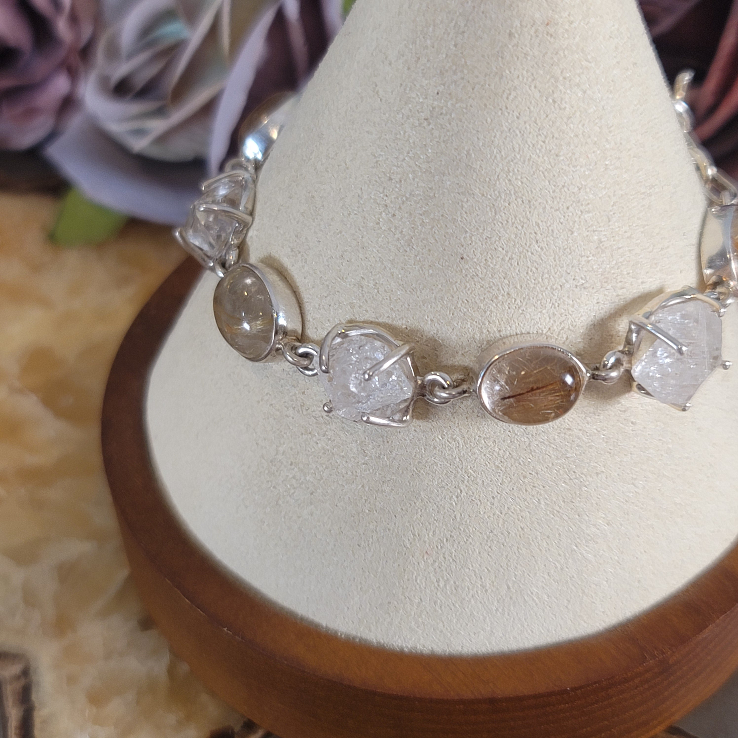 Gold Rutile in Quartz Bracelet .925 Silver for Amplifying Energy and Accelerating your Manifestations