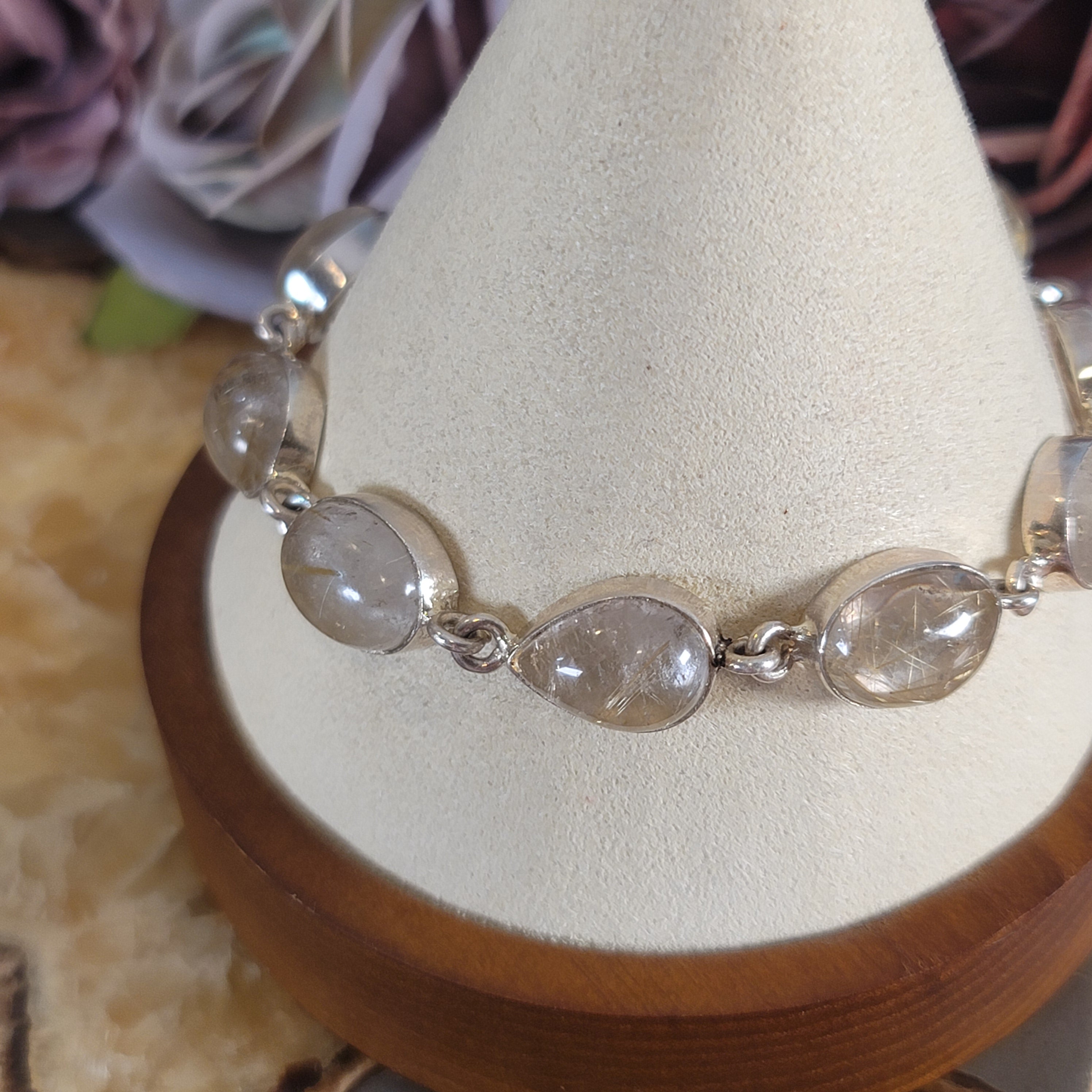 Gold Rutile in Quartz Bracelet .925 Silver for Amplifying Energy and Accelerating your Manifestations