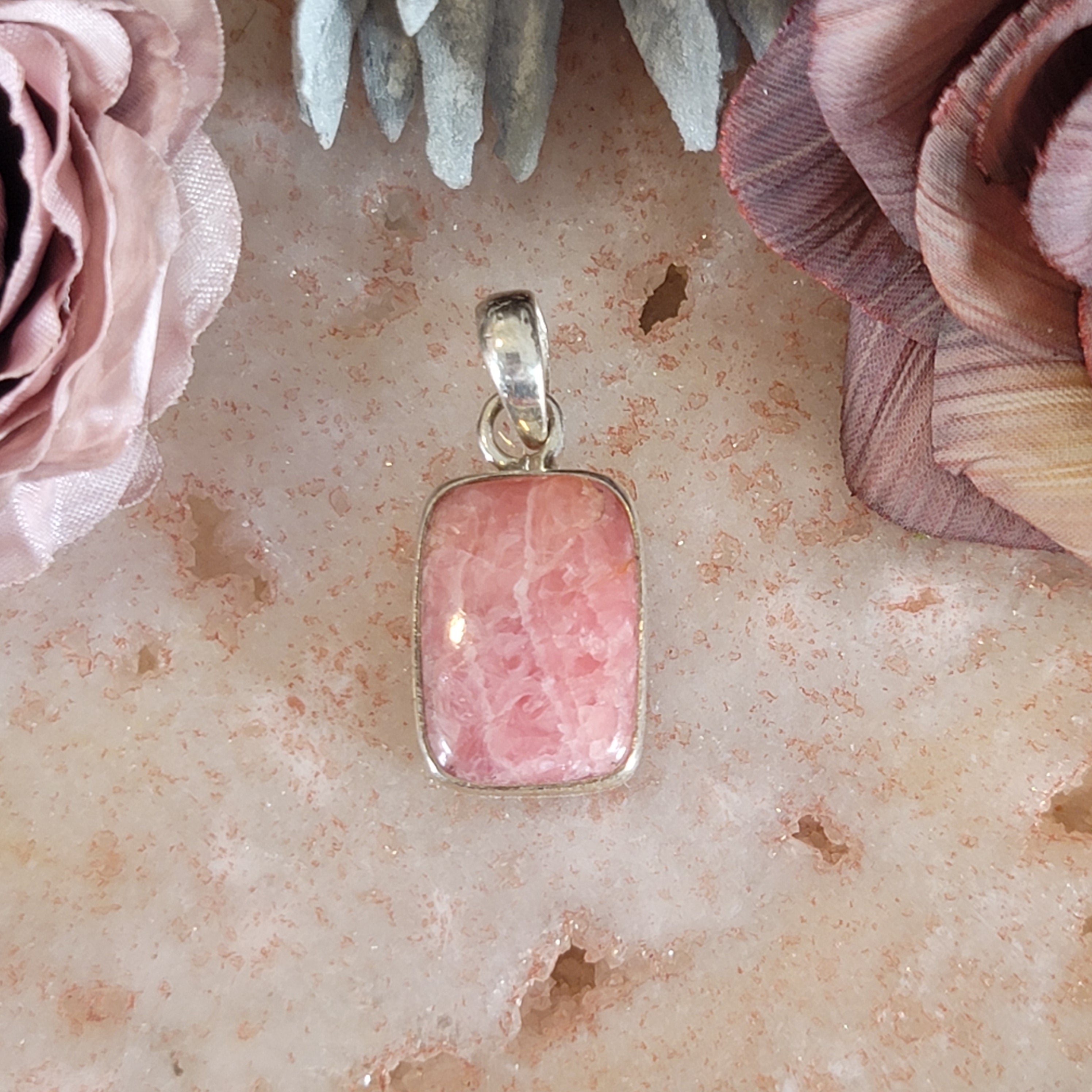 Rhodochrosite Pendant .925 Silver for Self-Love and Heart Healing