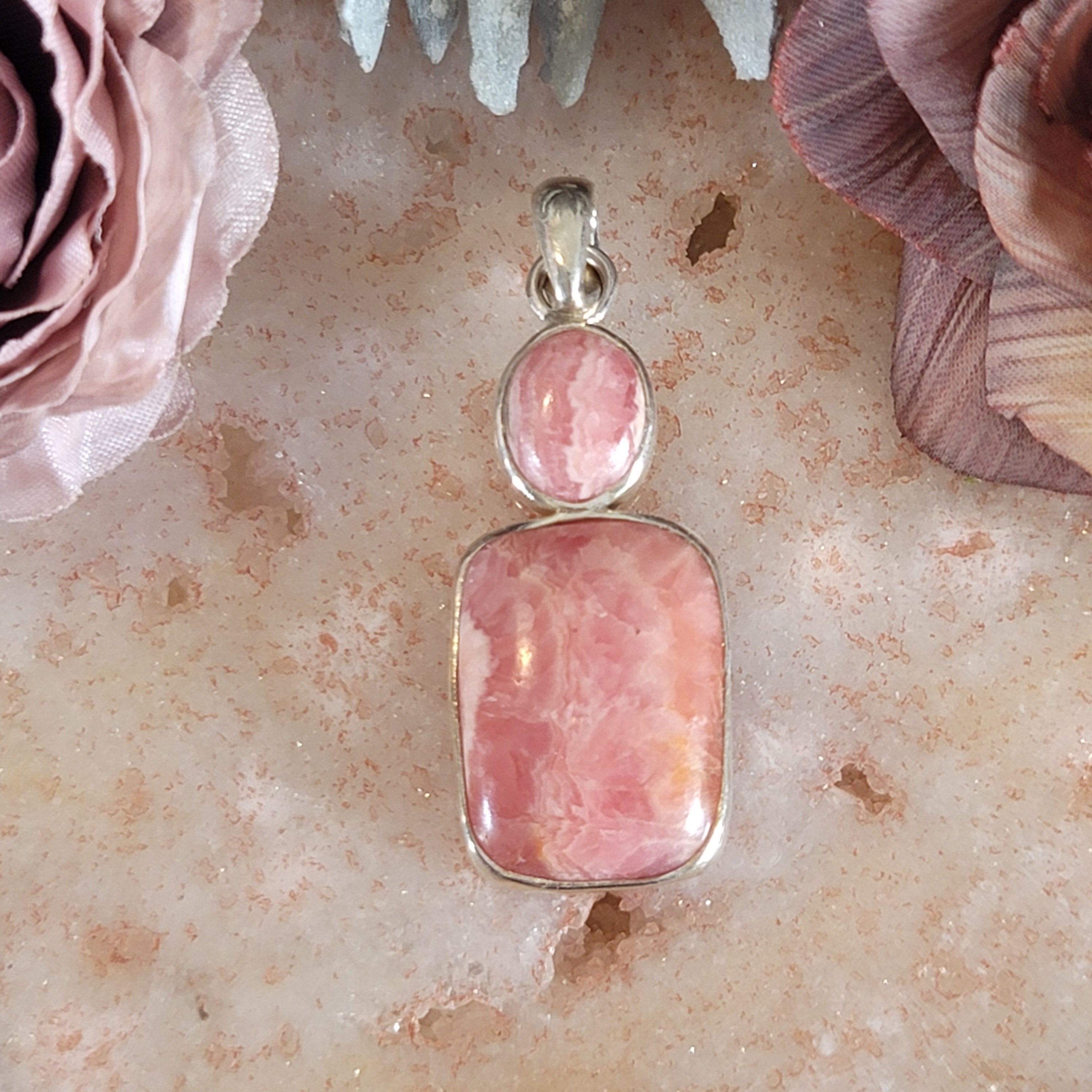 Rhodochrosite Pendant .925 Silver for Self-Love and Heart Healing