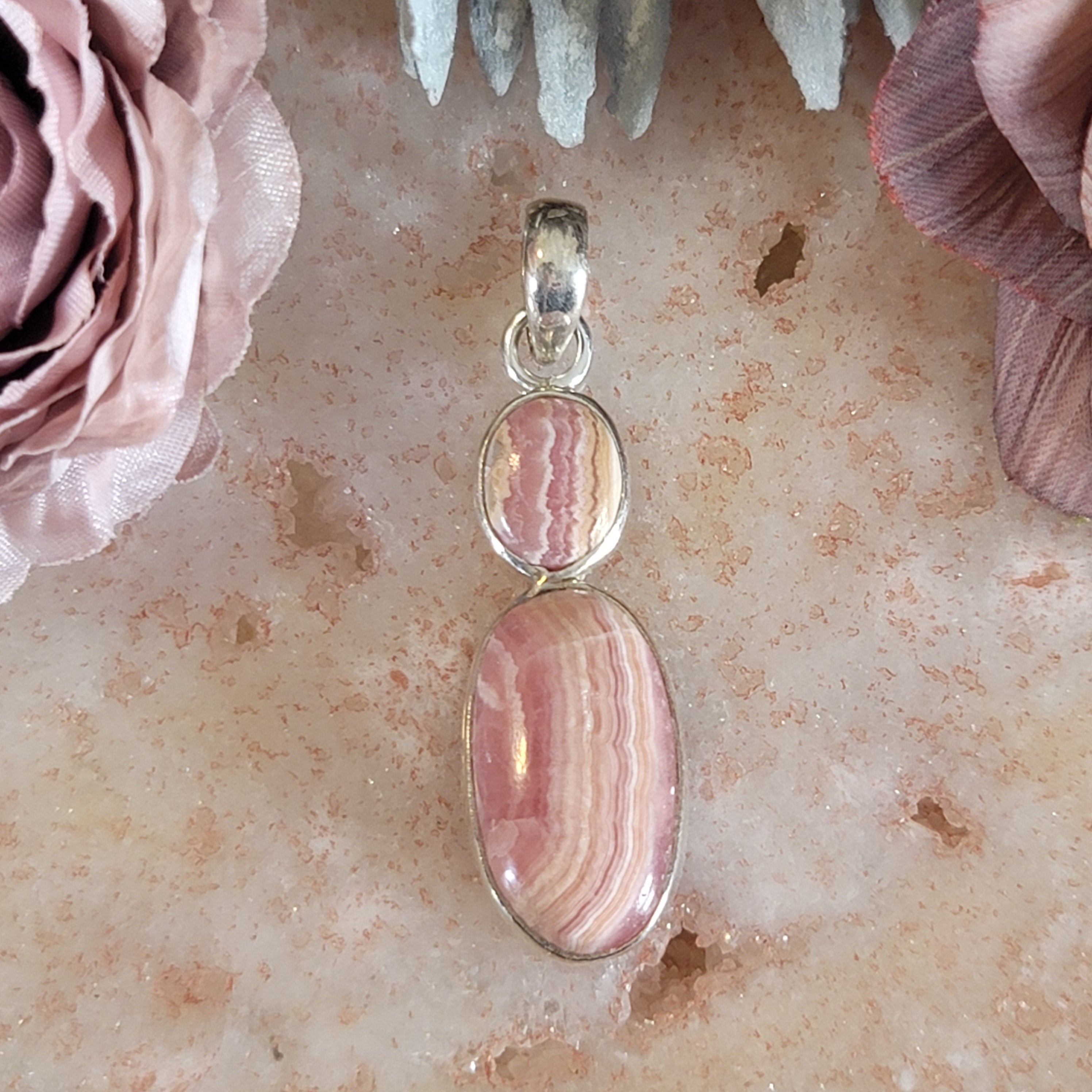 Rhodochrosite Pendant .925 Silver for Self-Love and Heart Healing