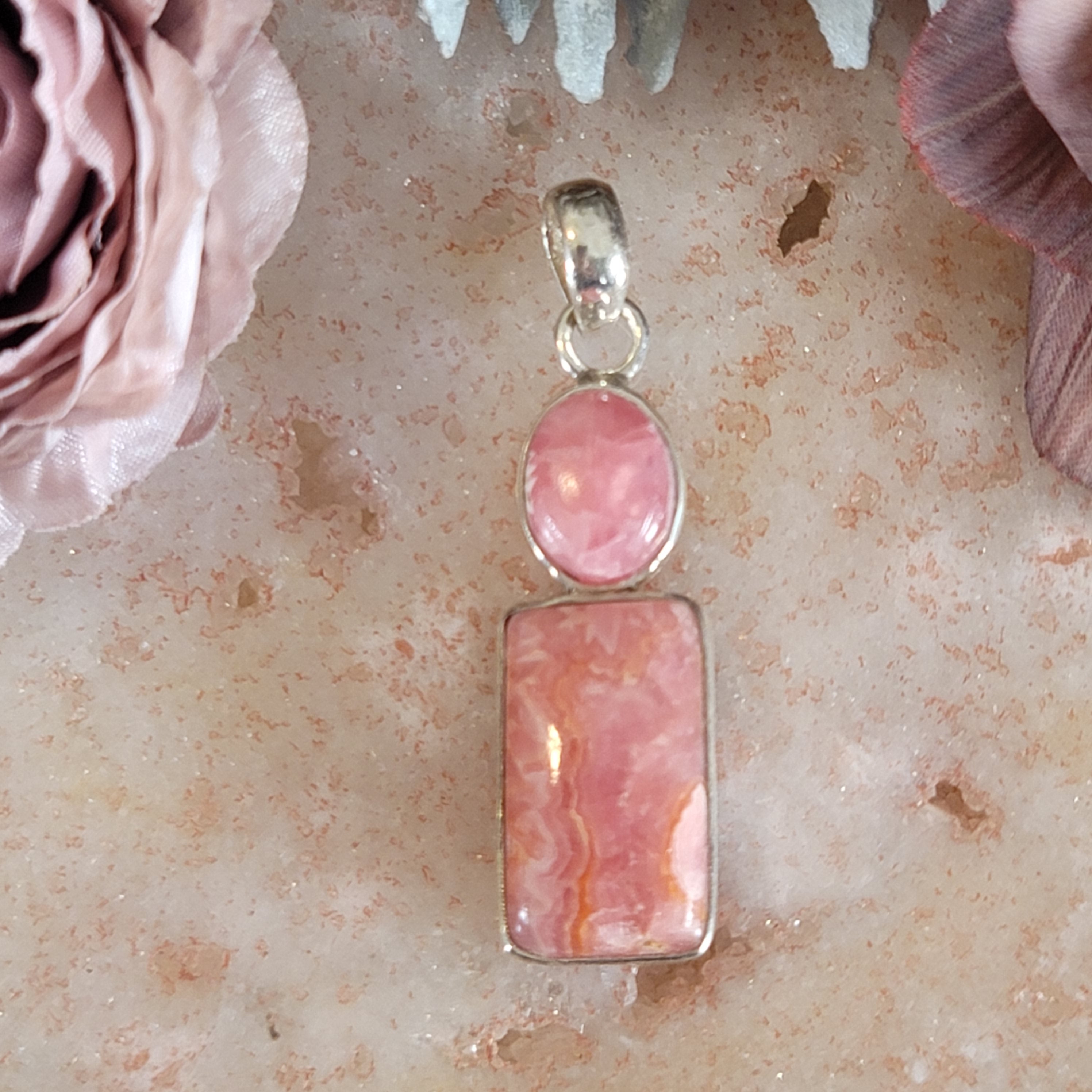 Rhodochrosite Pendant .925 Silver for Self-Love and Heart Healing