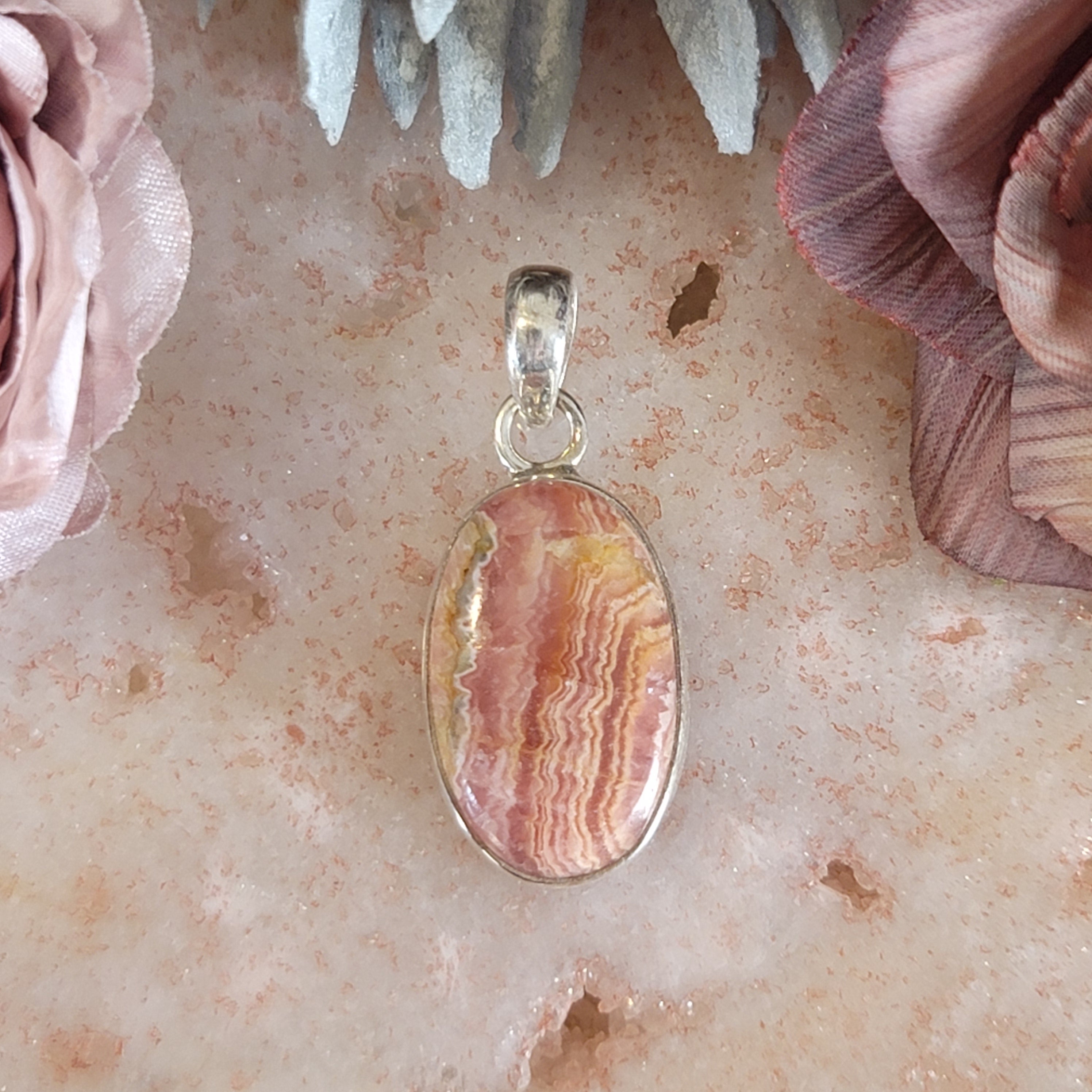 Rhodochrosite Pendant .925 Silver for Self-Love and Heart Healing