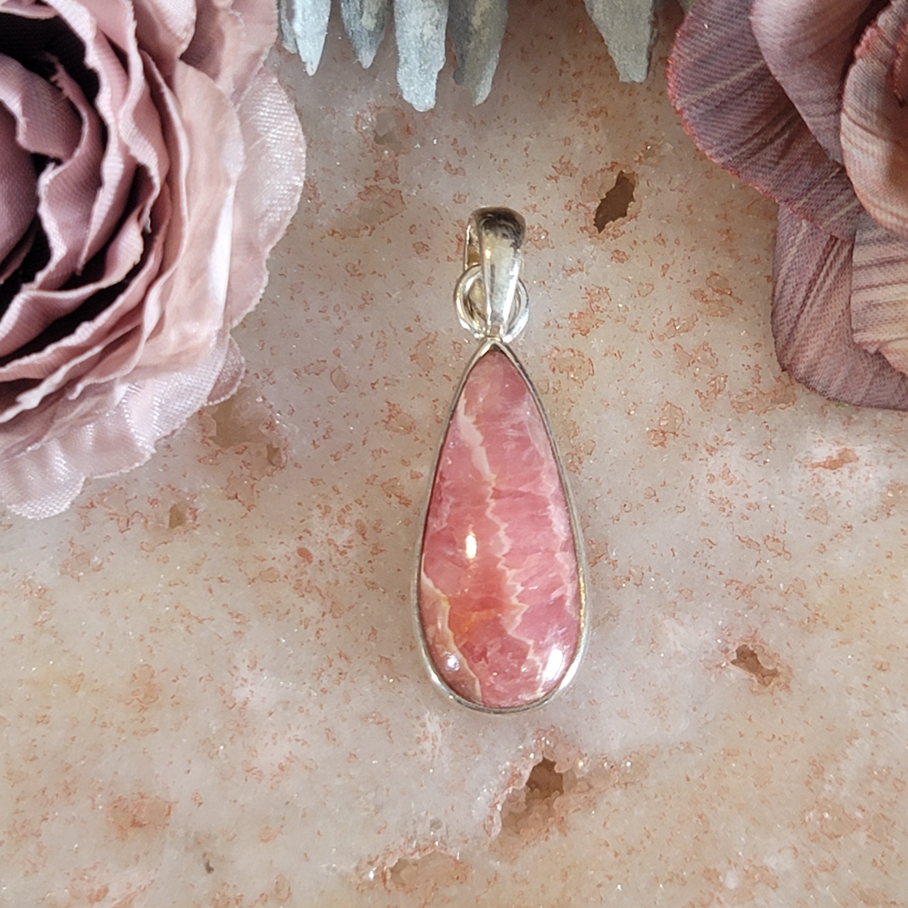 Rhodochrosite Pendant .925 Silver for Self-Love and Heart Healing