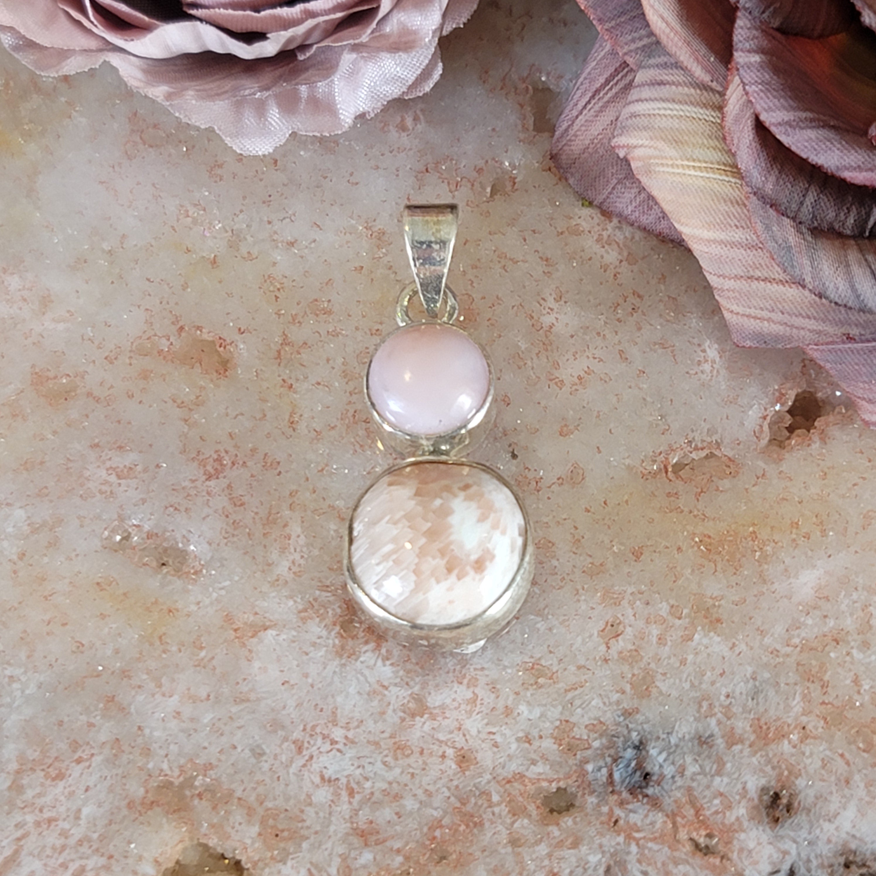 Scolecite with Stilbite Pendant .925 Silver for Accessing Higher Realms and Lineage Healing